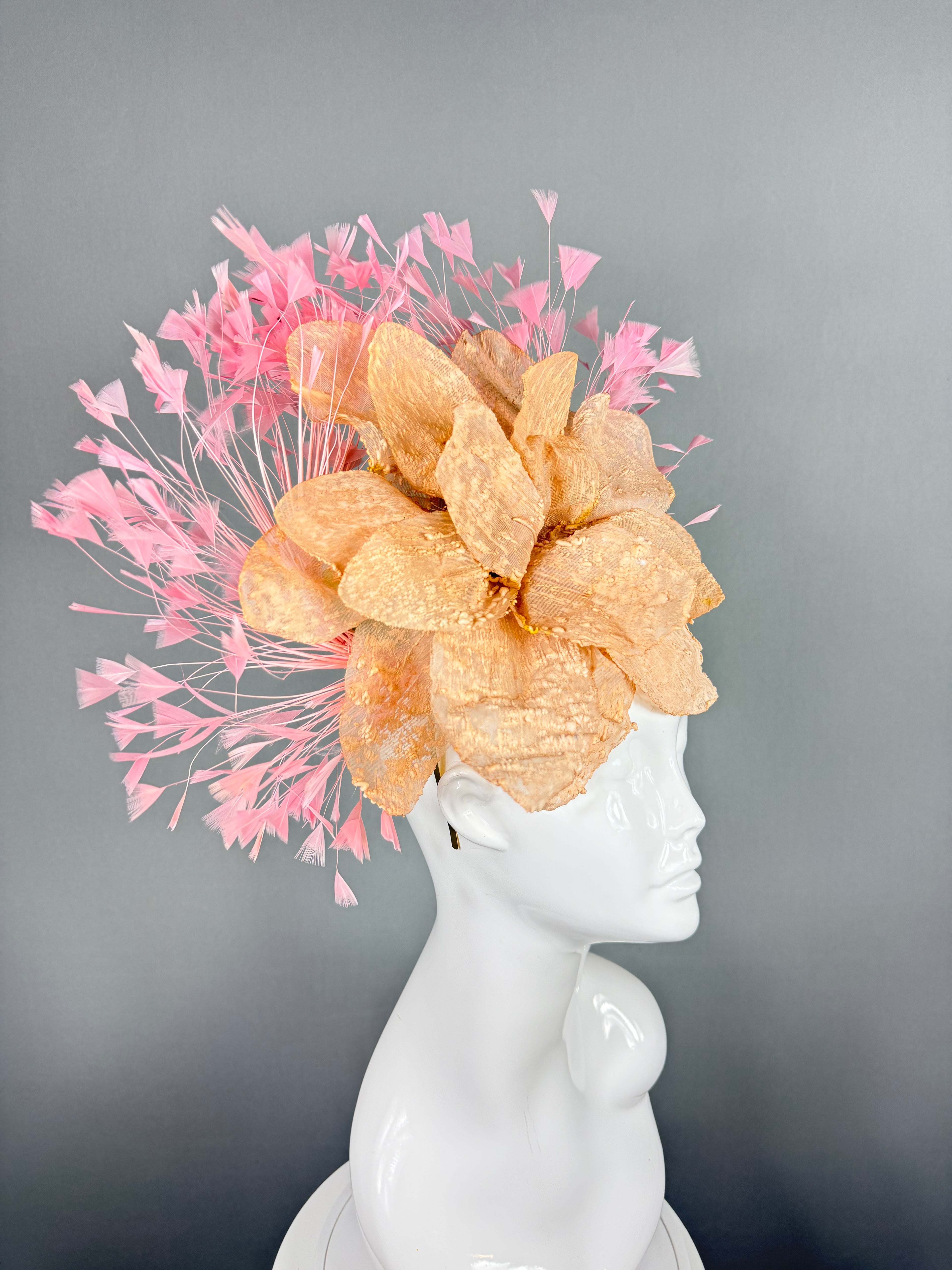 Kentucky Derby Fascinator Hat | Pink & Beige Flower Headpiece | Derbyologie