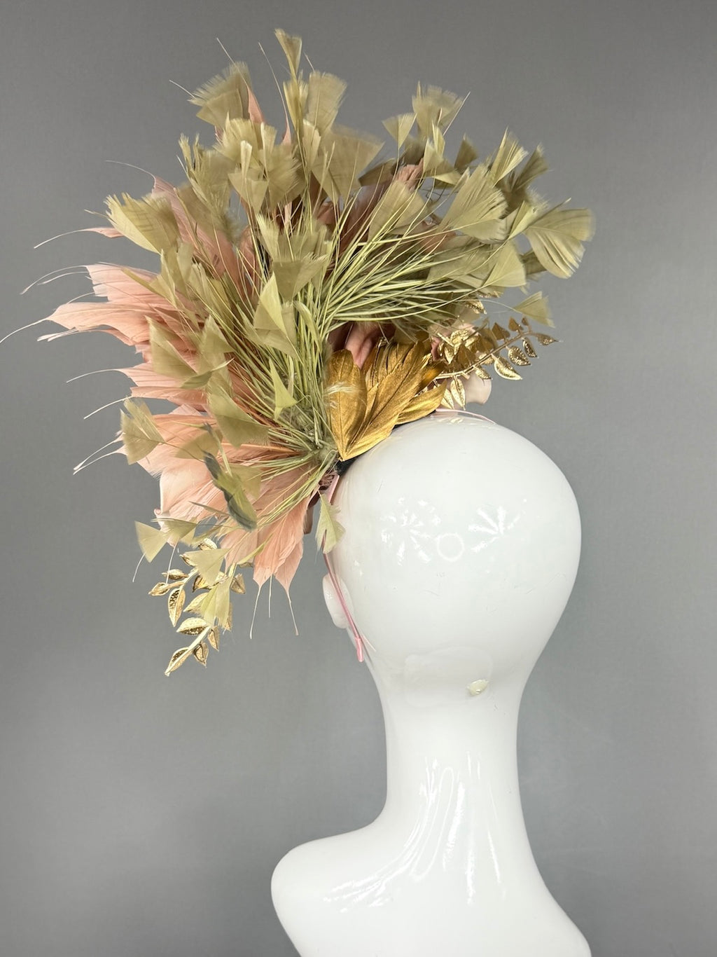 Kentucky Derby Fascinator Hat |  oversized blush magnolia, gold and beige accents Headpiece | Derbyologie