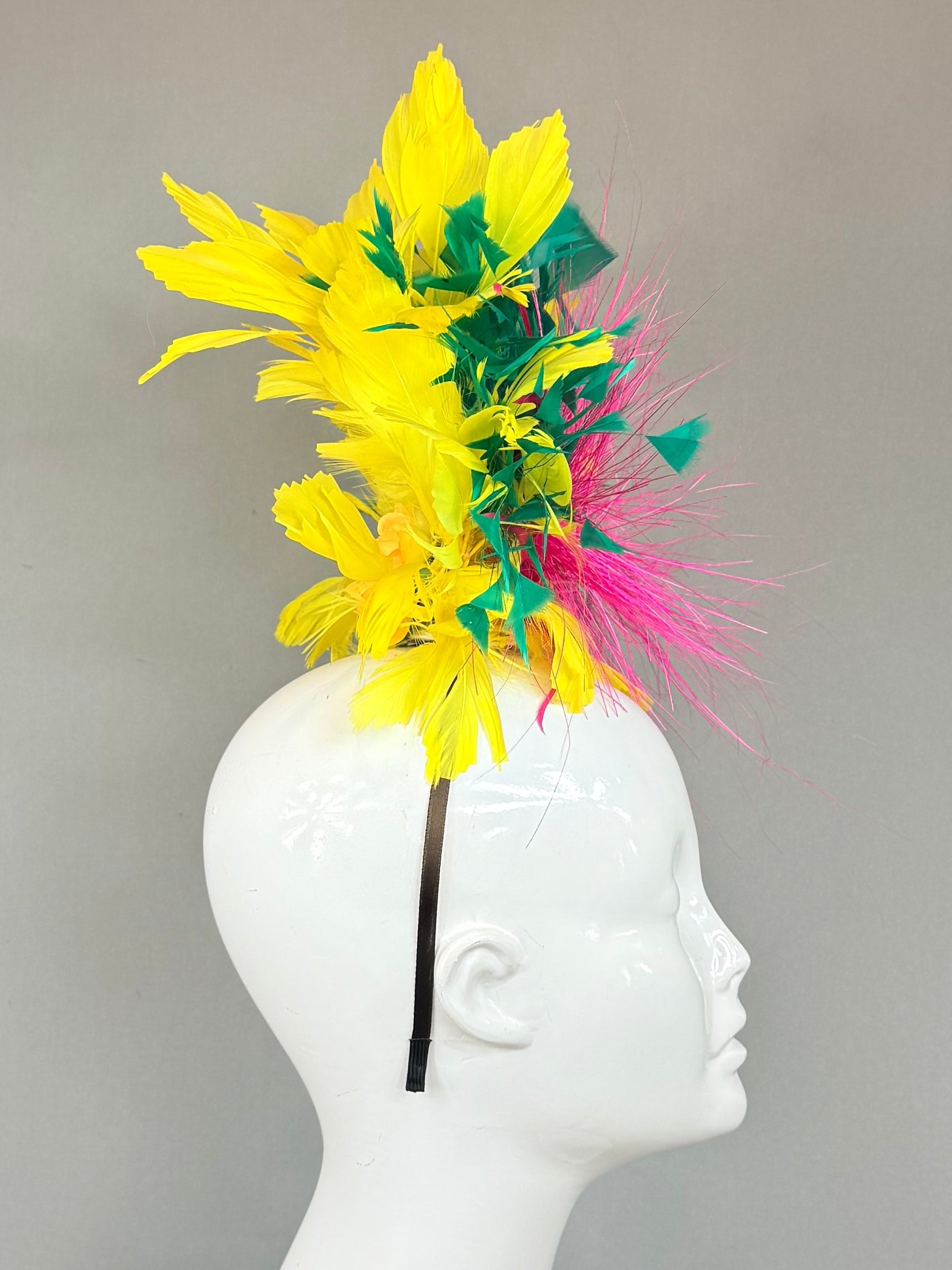Pink, green and yellow Derby Fascinator, Kentucky Derby Hat Alternative, Kentucky derby hat (GOLD LINE)