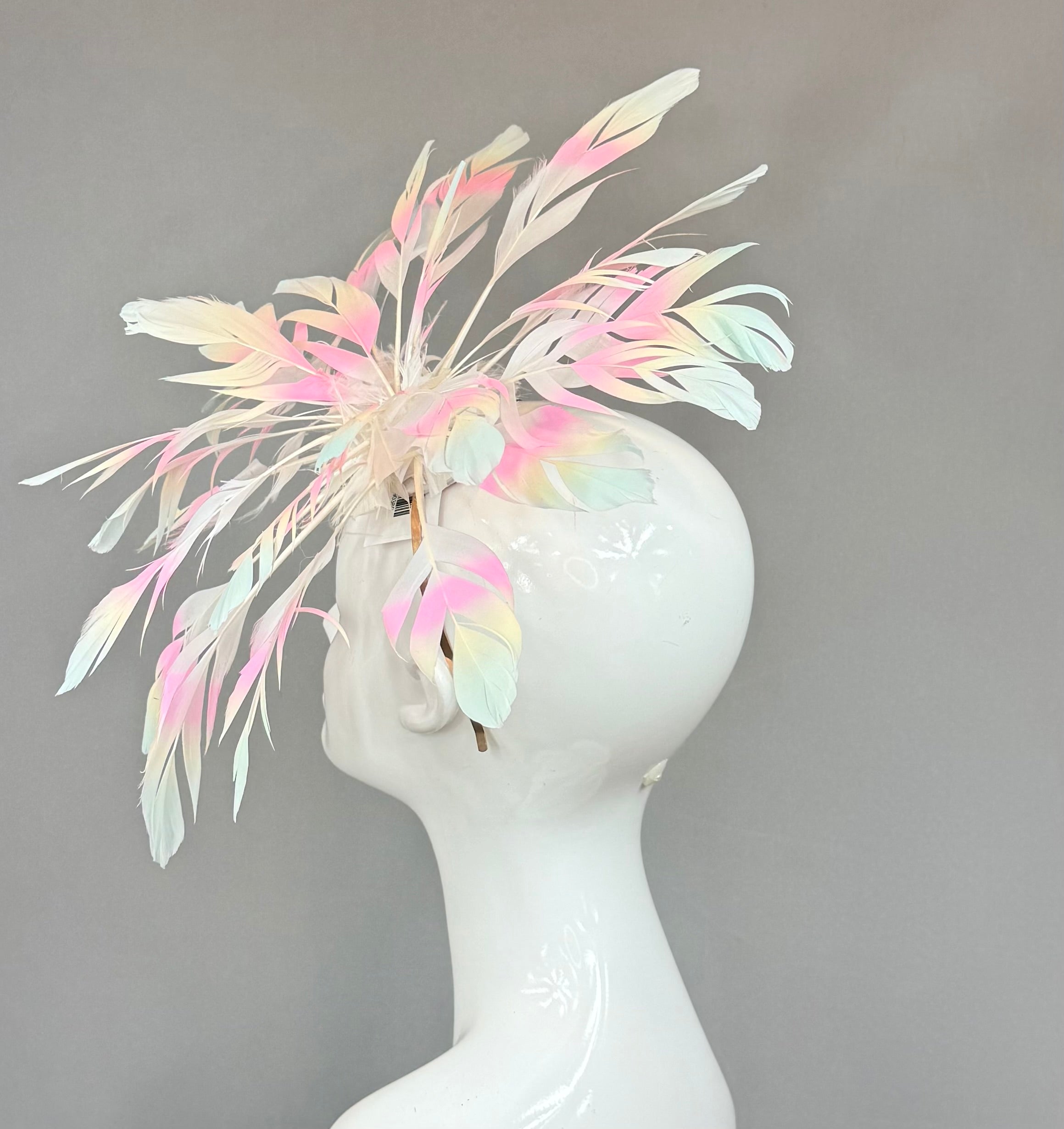 HUGE tie-dyed feather flower Kentucky Derby Fascinator, derby hat Kentucky Derby Hat, Feather Fascinator, (GOLD LINE)
