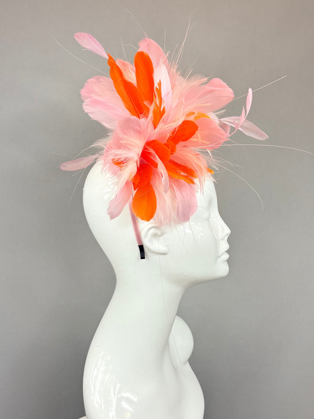Kentucky Derby Fascinator Hat | Pink and Orange feathered  Headband Hat | Derbyologie