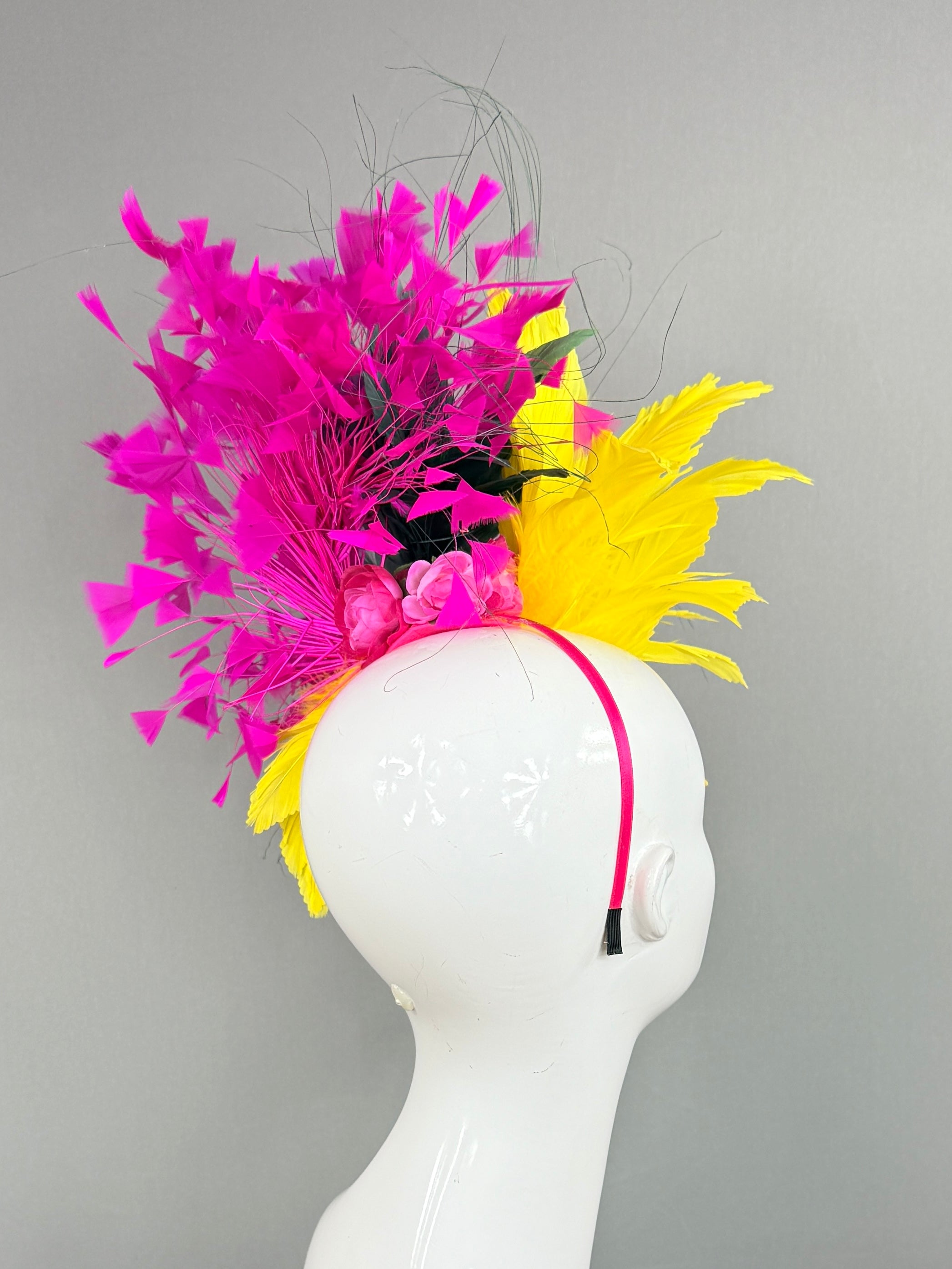 Kentucky Derby Fascinator Hat | Fuchsia, green, and yellow Headpiece | Derbyologie