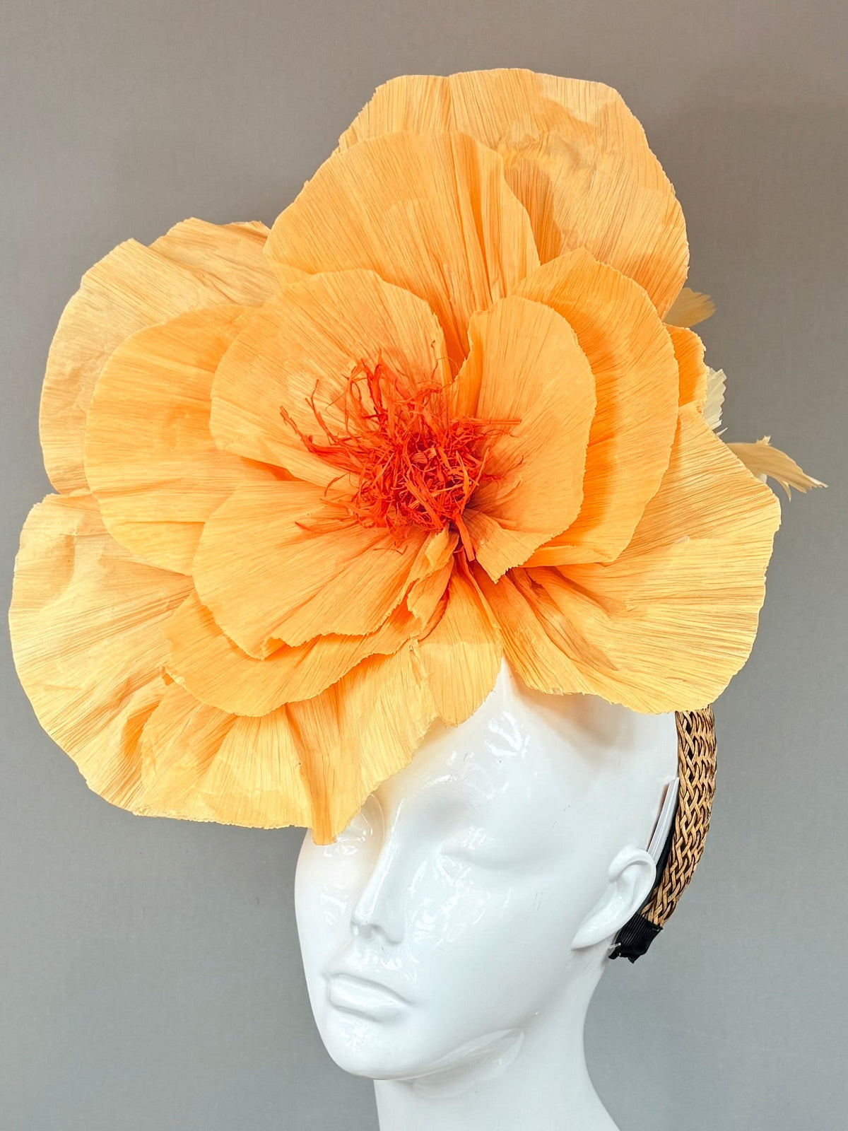 Tangerine orange floral Derby Fascinator, Kentucky Derby Hat Alternative, Kentucky derby hat (GOLD LINE)