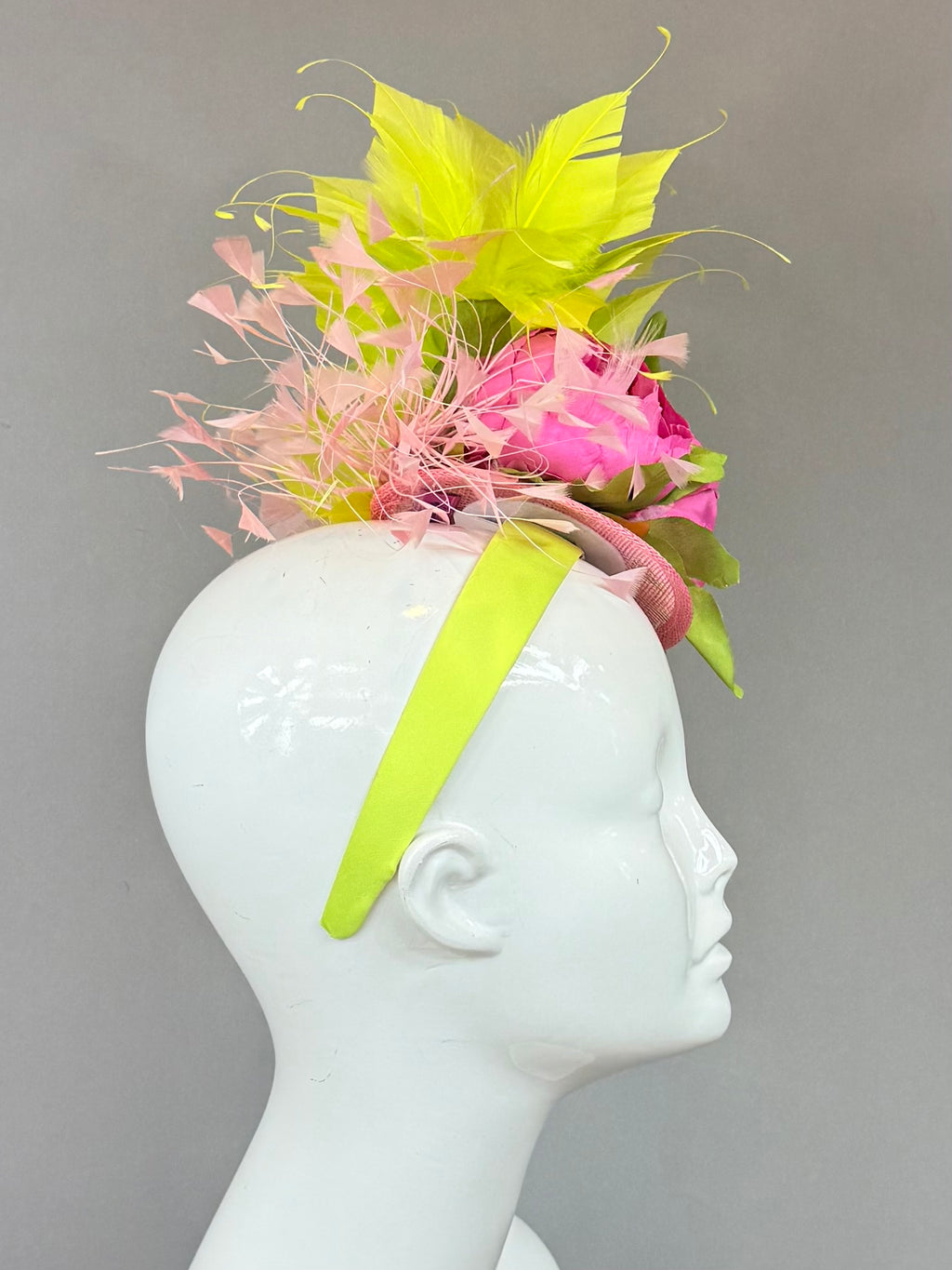 Kentucky Derby Fascinator Hat | Pink and green feathered Headband Hat | Derbyologie