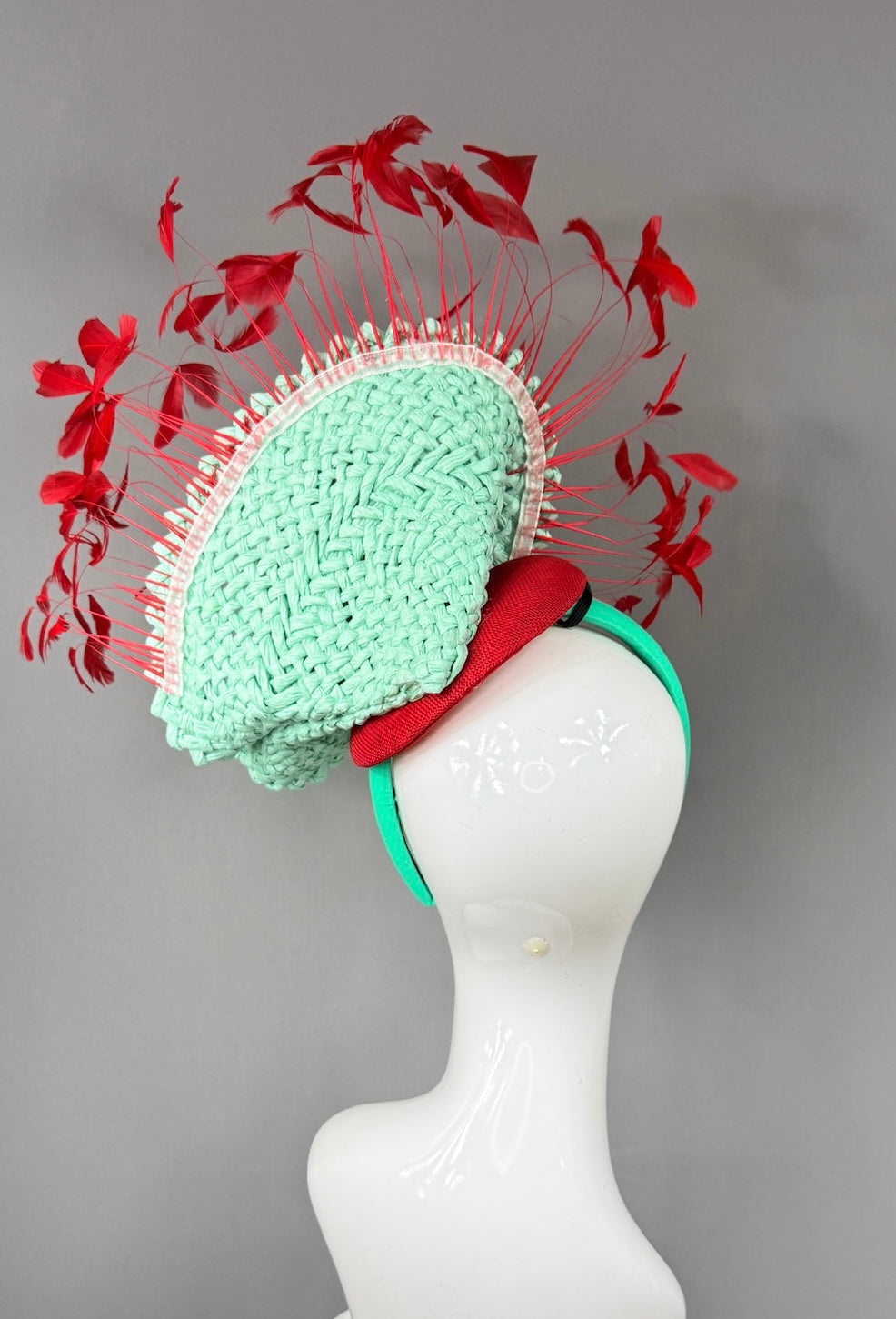 Kentucky Derby Fascinator Hat | Teal and red Headpiece | Derbyologie