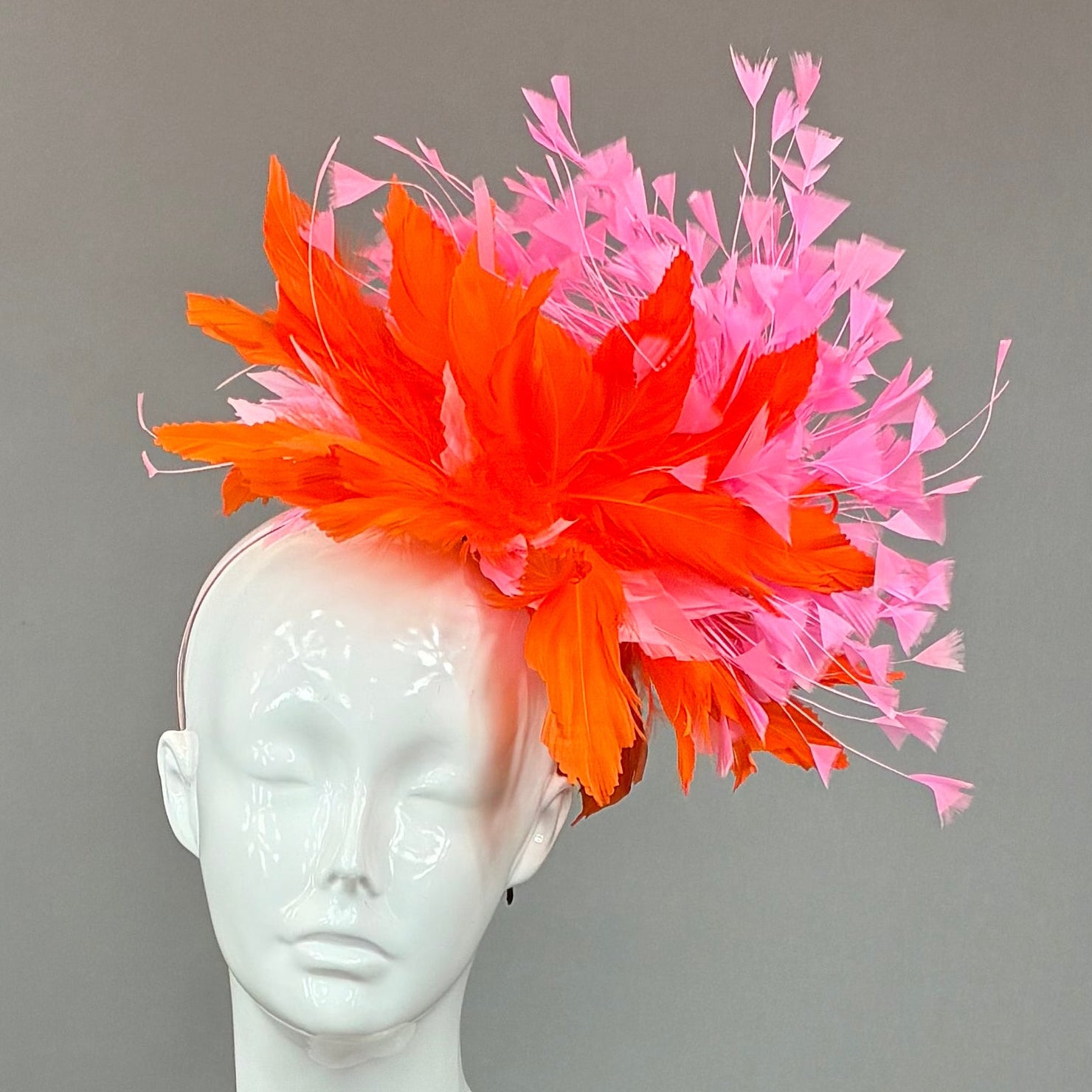 Kentucky Derby Fascinator Hat | pink and orange feathered  Headband Hat | Derbyologie