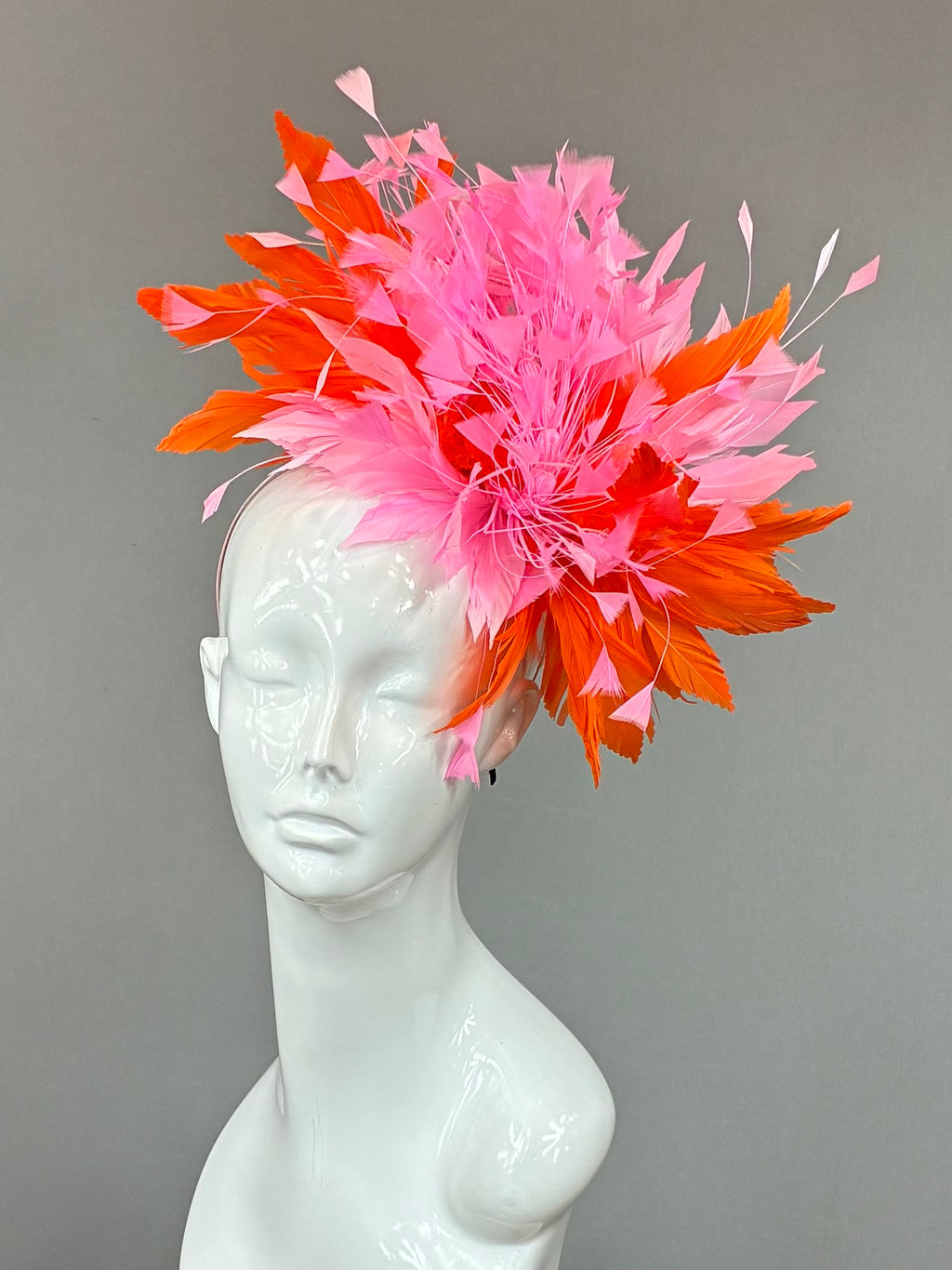Kentucky Derby Fascinator Hat | Orange and pink feathered Headband Hat | Derbyologie