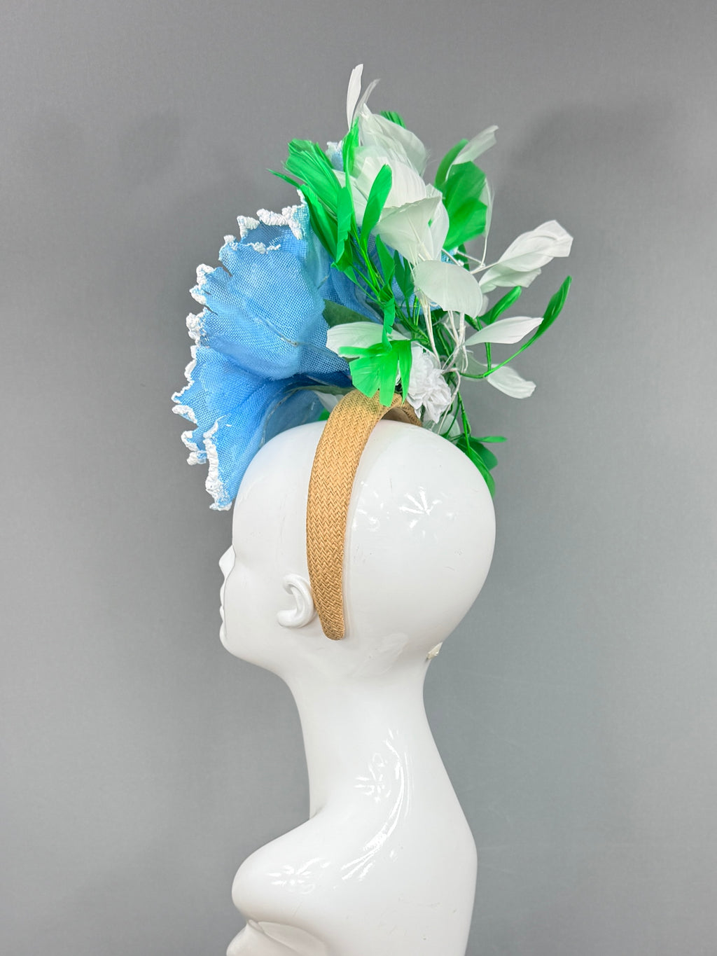 Kentucky Derby Fascinator Hat | Blue, green, and white  Headband Hat | Derbyologie
