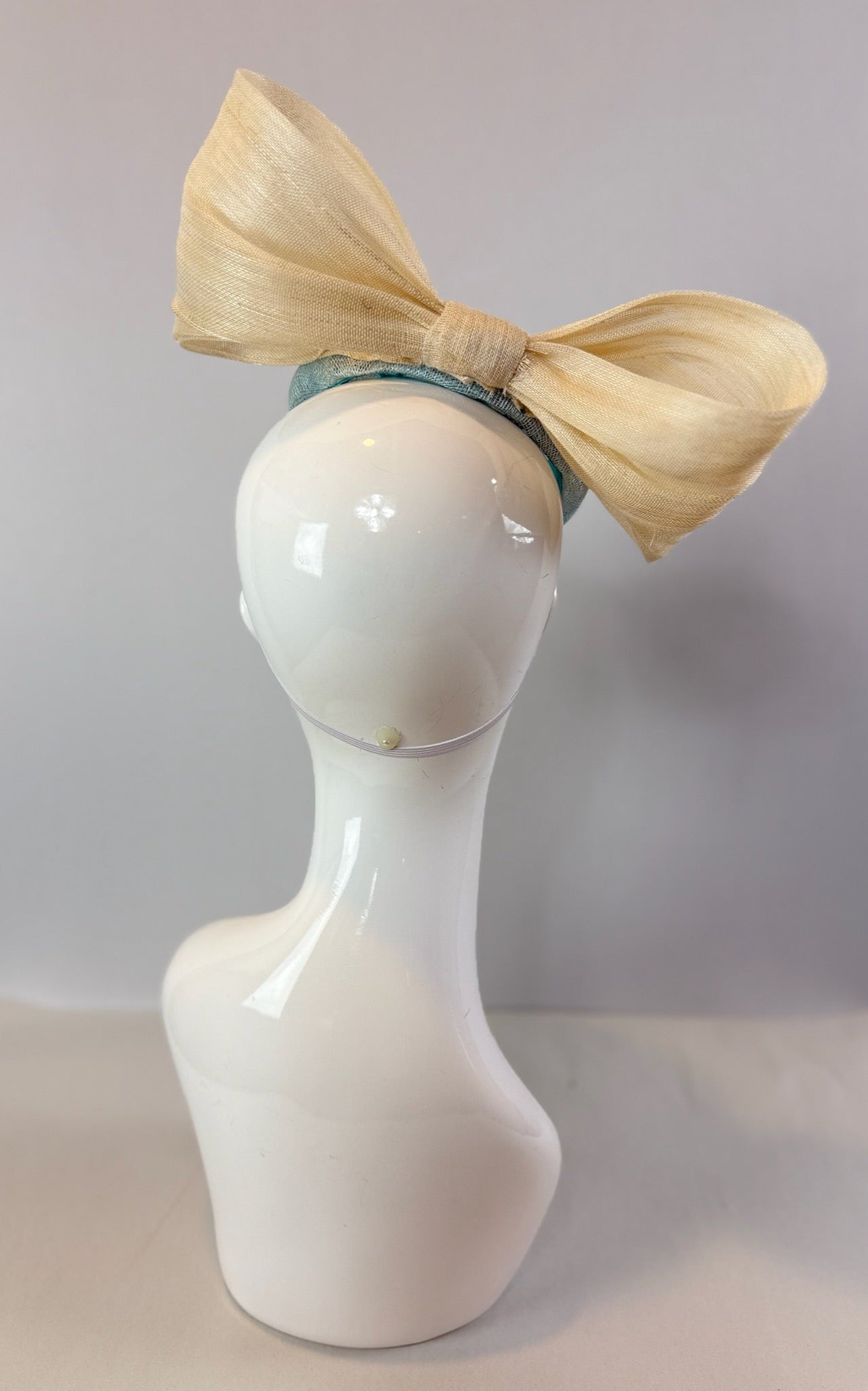 Cream and Light Blue Kentucky Derby fascinator, Derby Hat Alternative (GOLD LINE)