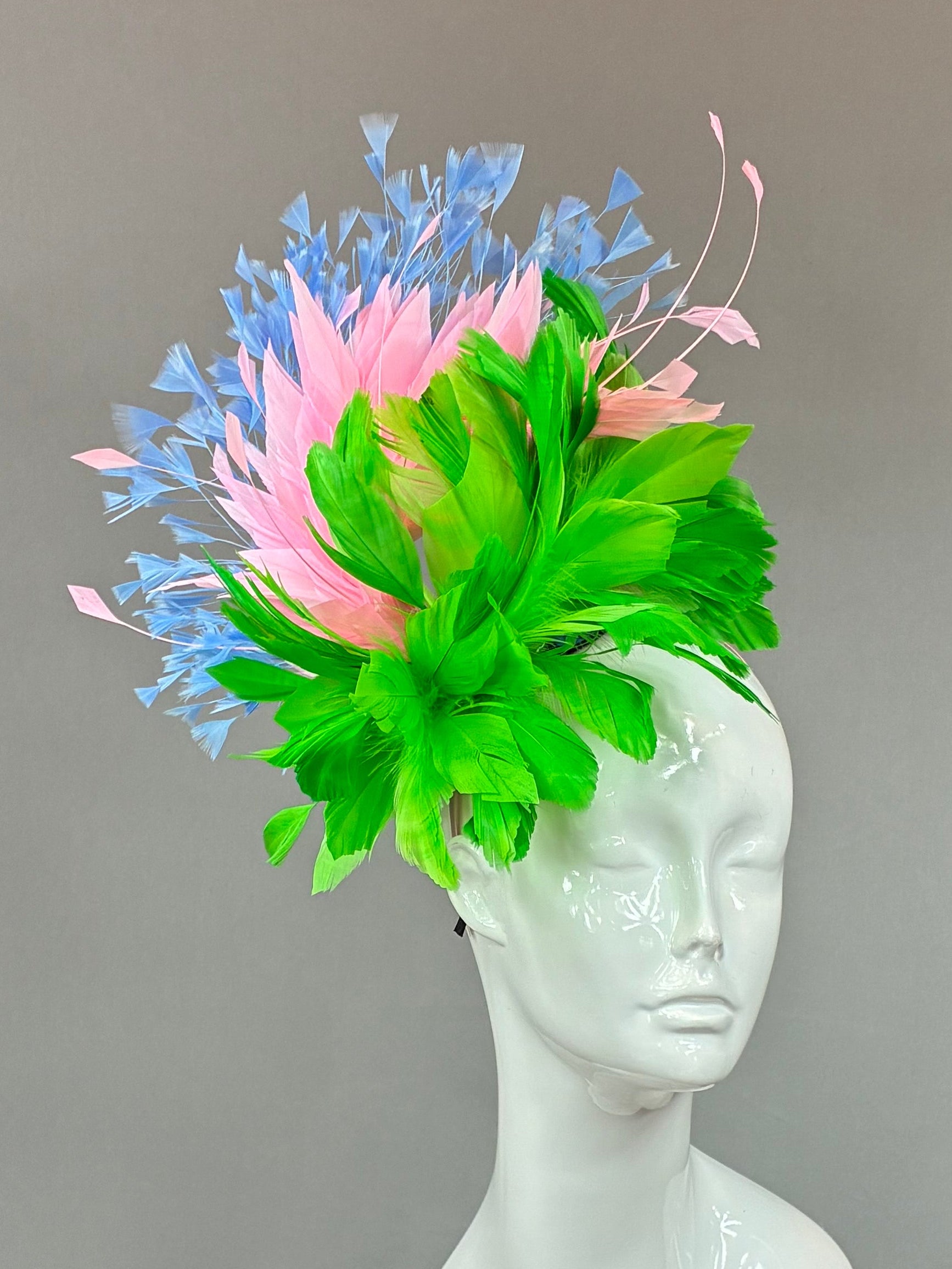Green, Pink and Blue  Derby Fascinator, Kentucky Derby Hat Alternative, Kentucky derby hat (GOLD LINE)