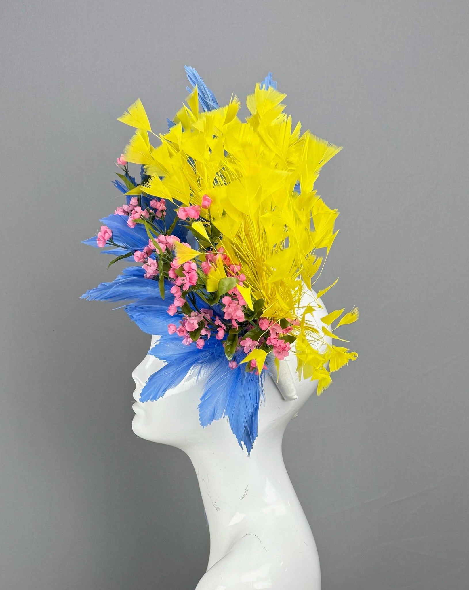 Blue, Pink and Yellow Kentucky Derby fascinator, Derby Hat Alternative (GOLD LINE)