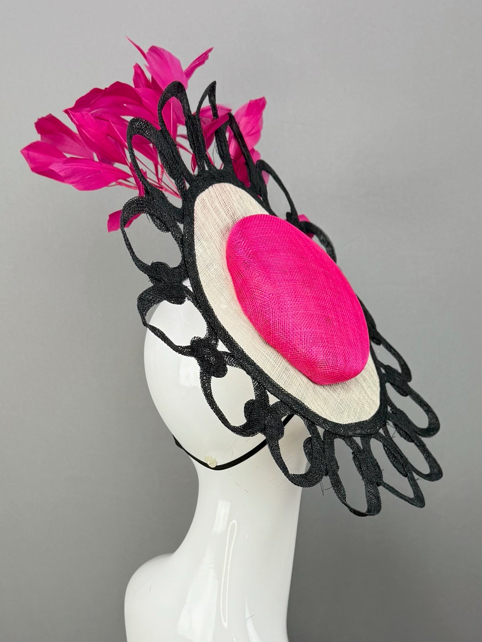 Hot Pink and Black Kentucky Derby fascinator, Derby Hat Alternative (GOLD LINE)
