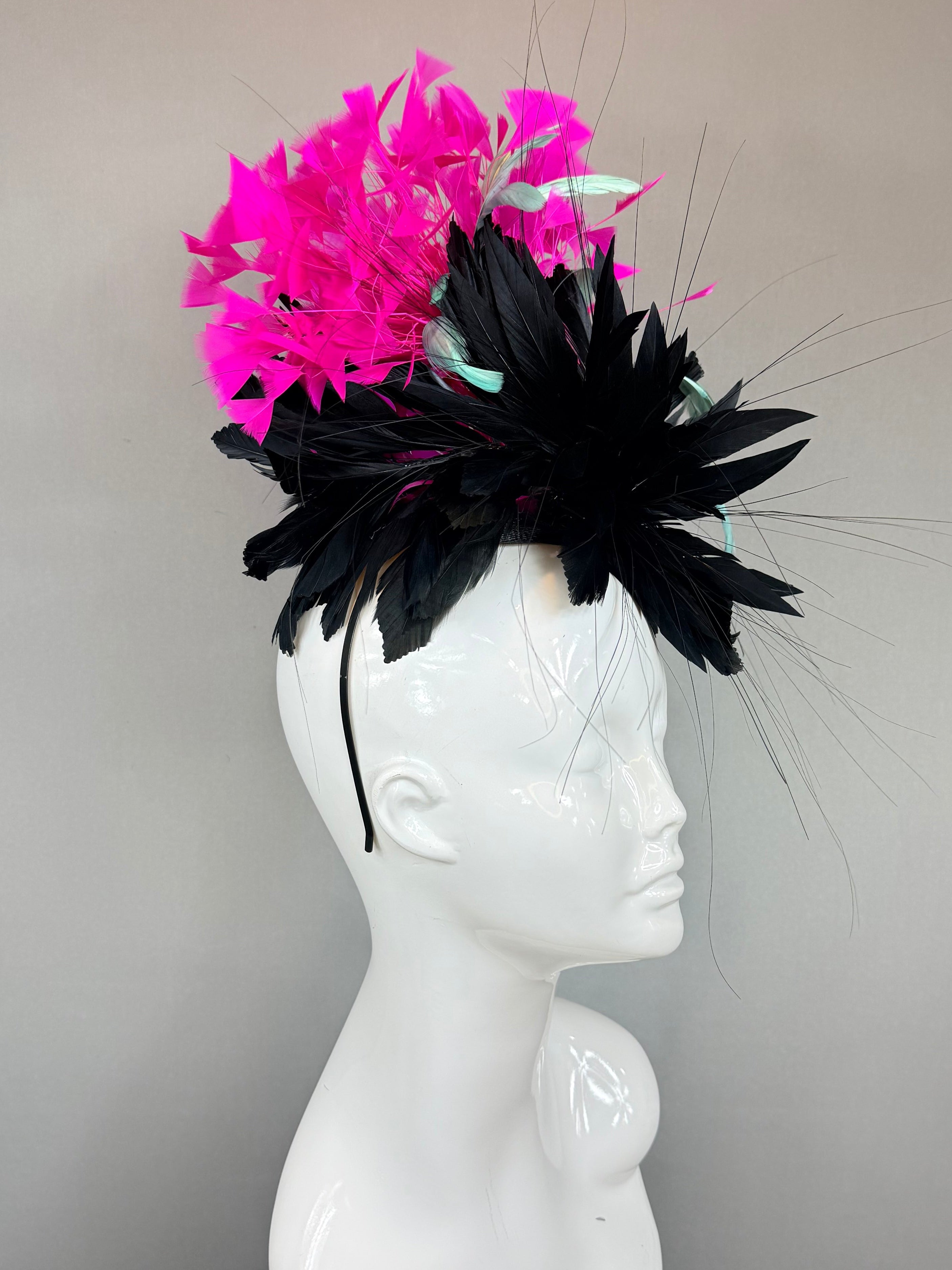 Black, Hot pink and Turquoise Kentucky Derby Fascinator (GOLD LINE)