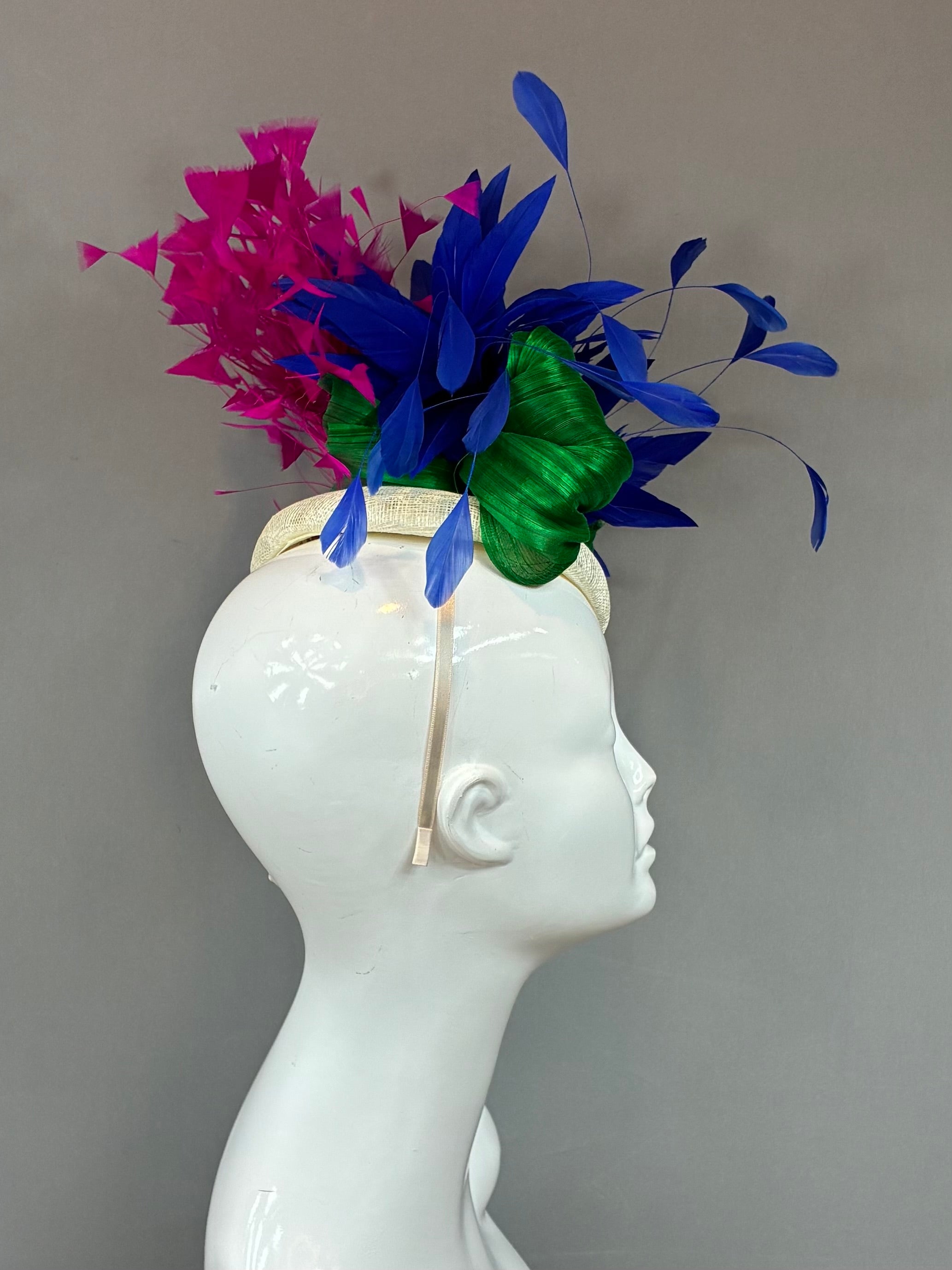 Kentucky Derby Fascinator Hat | fuchsia, blue, and green Headband Hat | Derbyologie