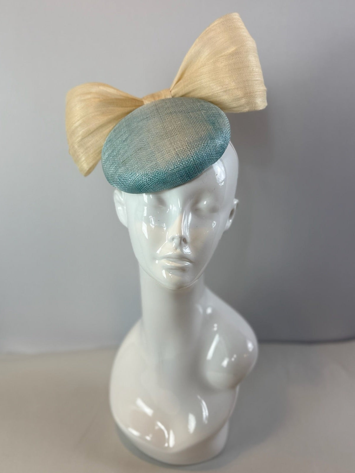 Cream and Light Blue Kentucky Derby fascinator, Derby Hat Alternative (GOLD LINE)
