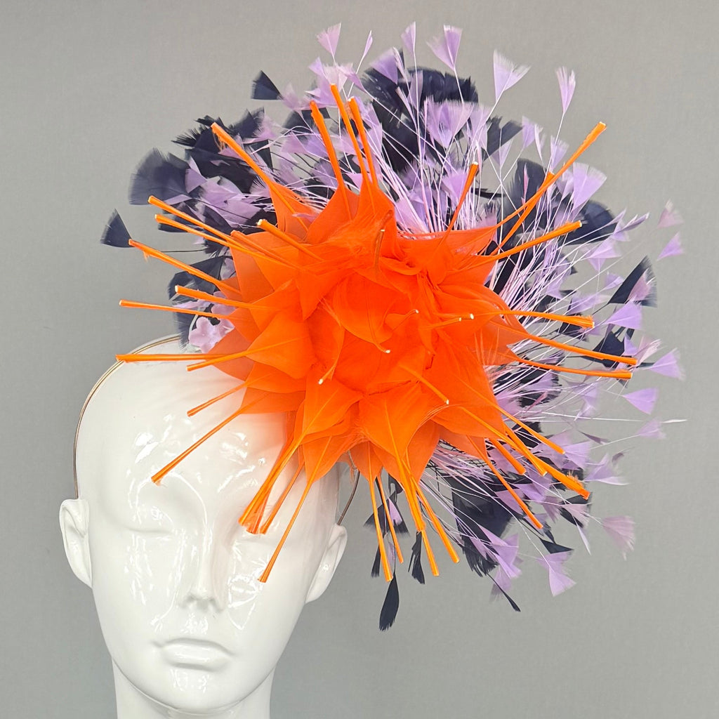 Kentucky Derby Fascinator Hat | Orange, purple, and navy Headband Hat | Derbyologie