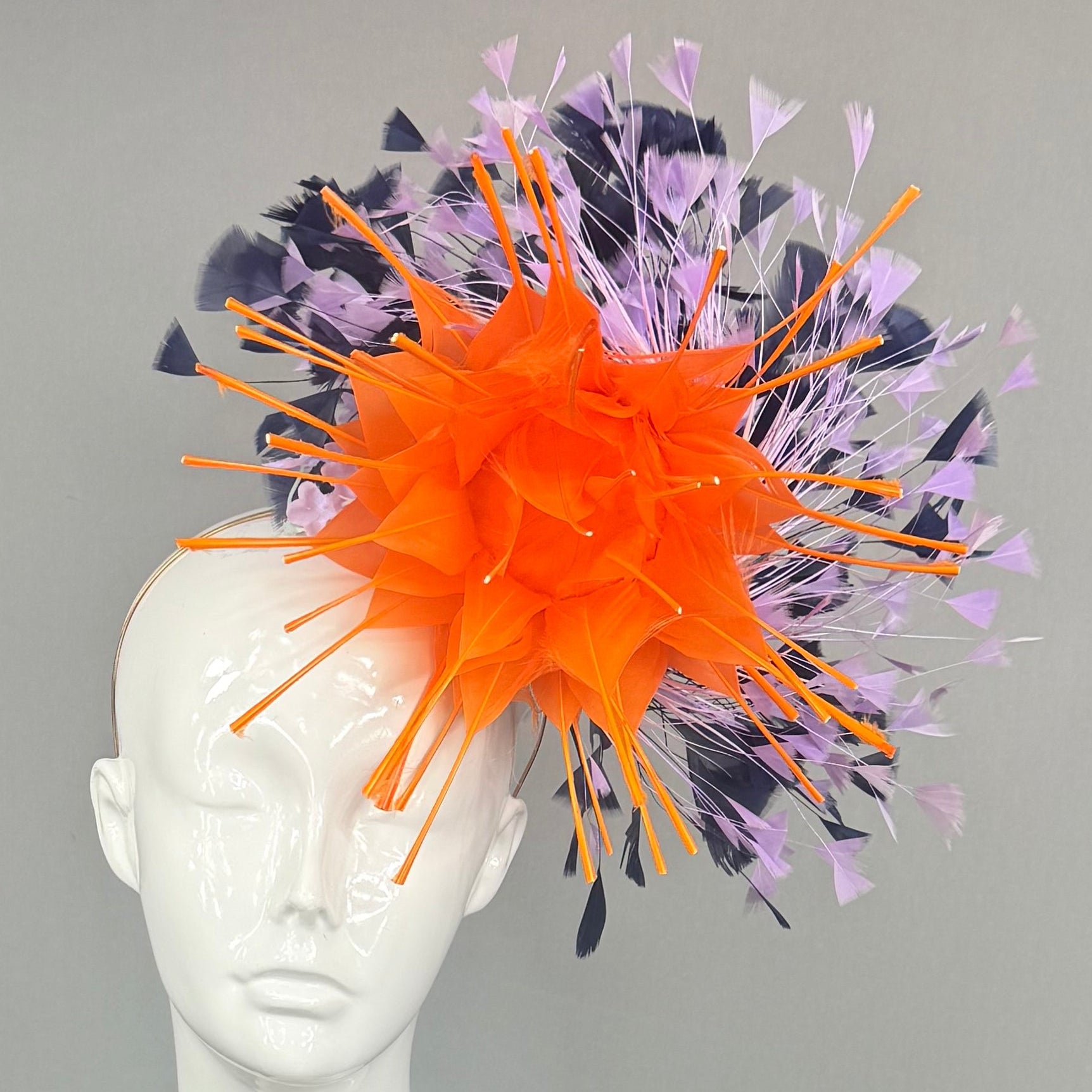 Kentucky Derby Fascinator Hat | Orange, purple, and navy Headband Hat | Derbyologie