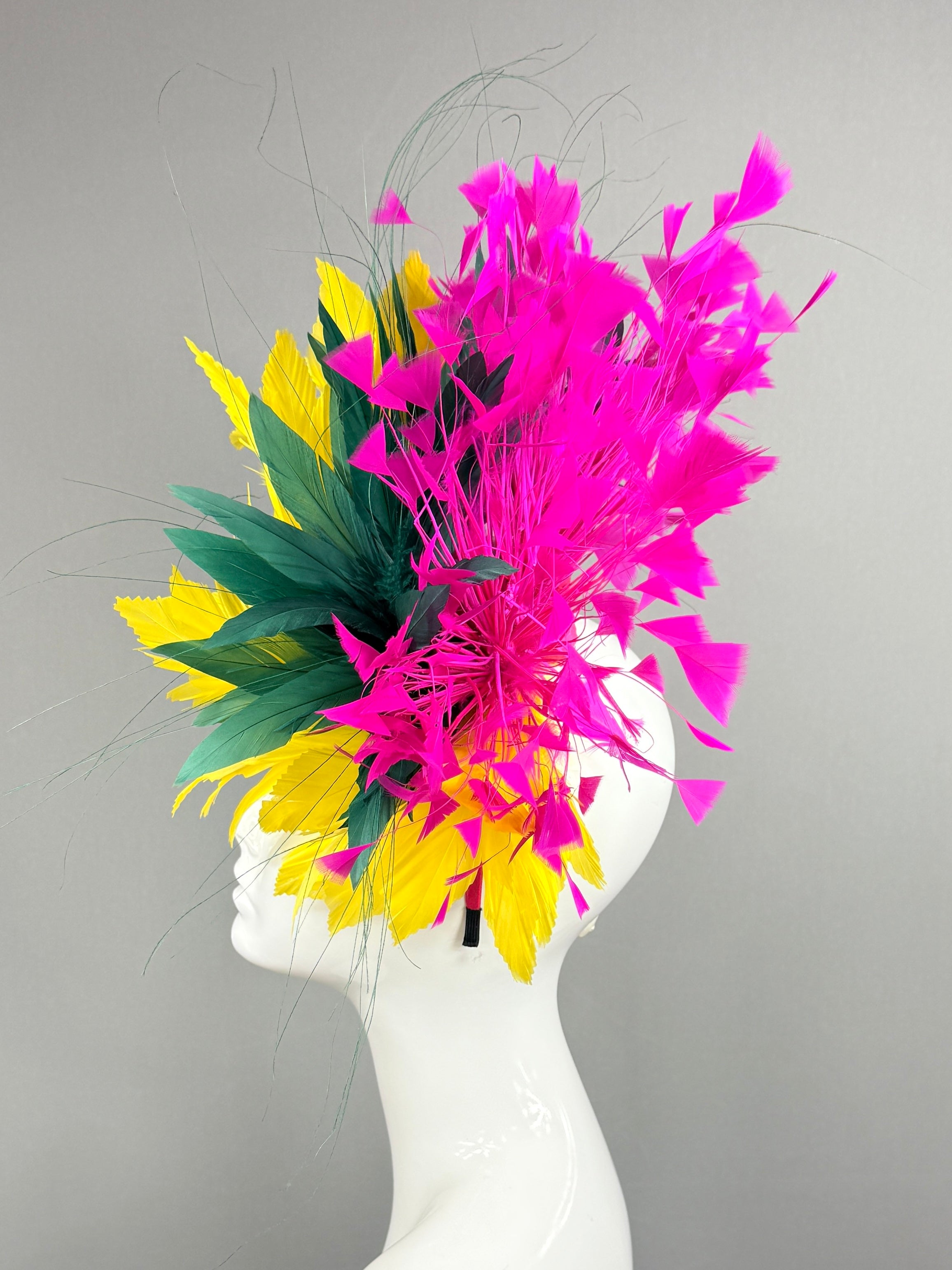 Kentucky Derby Fascinator Hat | Fuchsia, green, and yellow Headpiece | Derbyologie