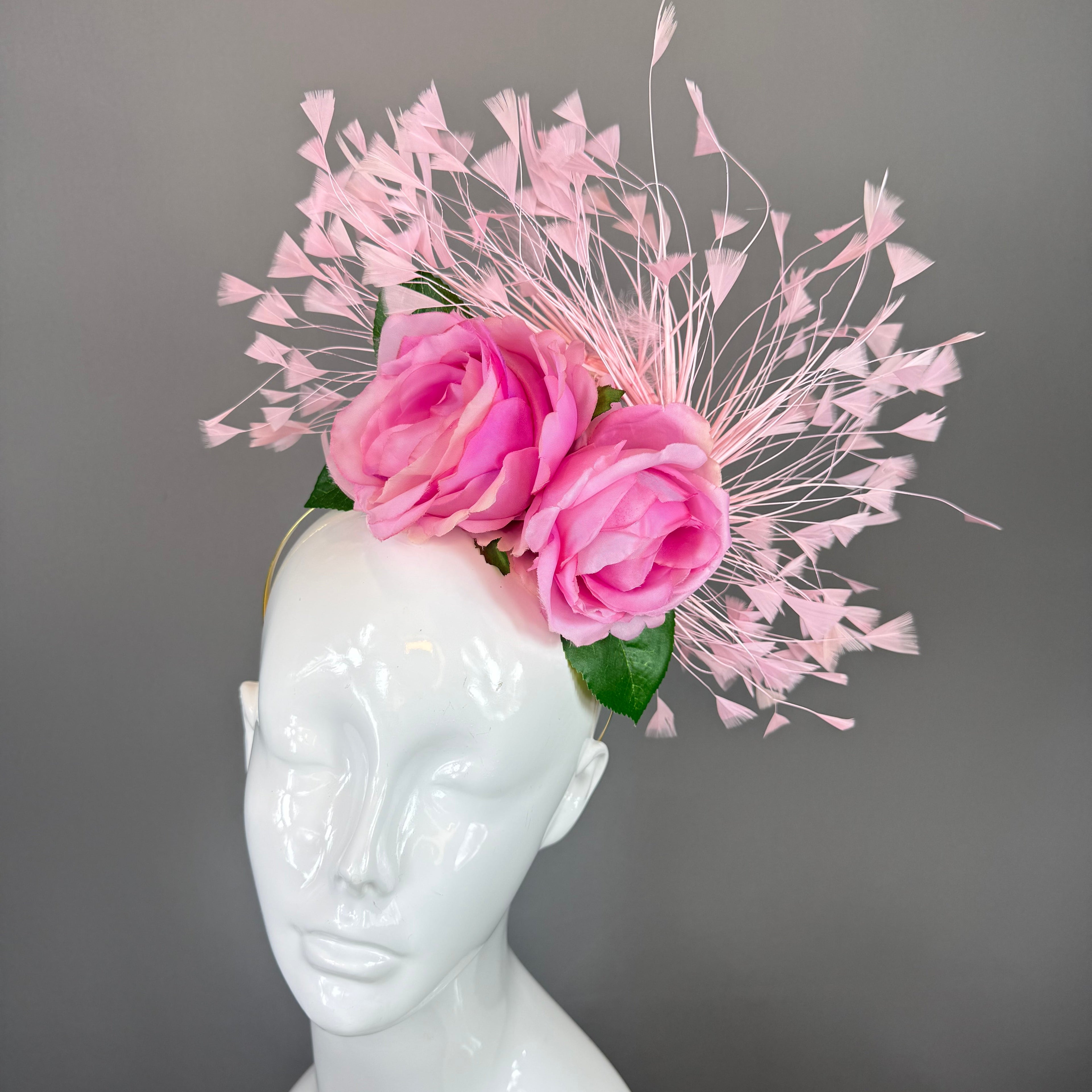 Kentucky Derby Fascinator Hat | Pink Rose Feather Headpiece | Derbyologie