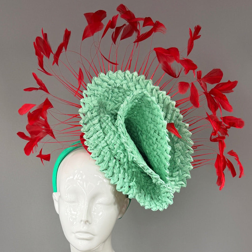 Kentucky Derby Fascinator Hat | Teal and red Headpiece | Derbyologie