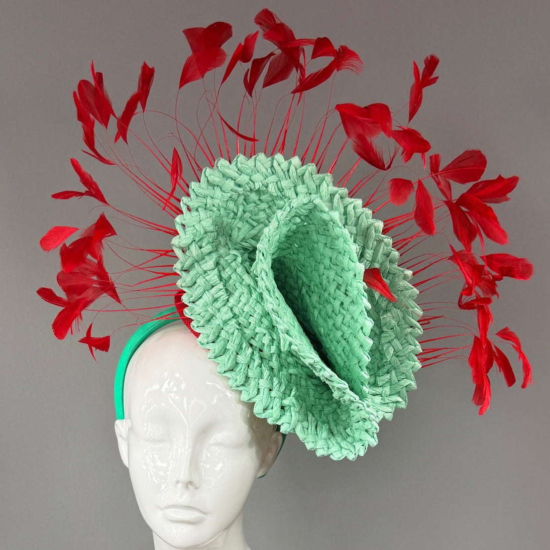 Kentucky Derby Fascinator Hat | Teal and red Headpiece | Derbyologie