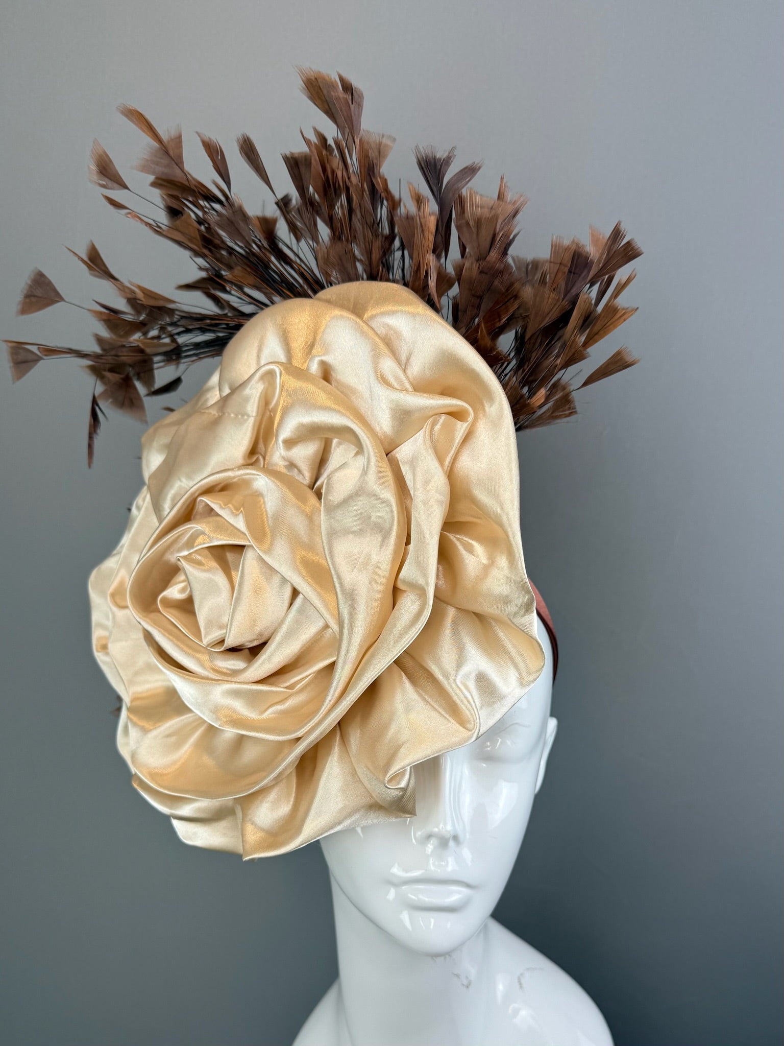 Beige and Brown Kentucky Derby fascinator, Derby Hat Alternative (GOLD LINE)