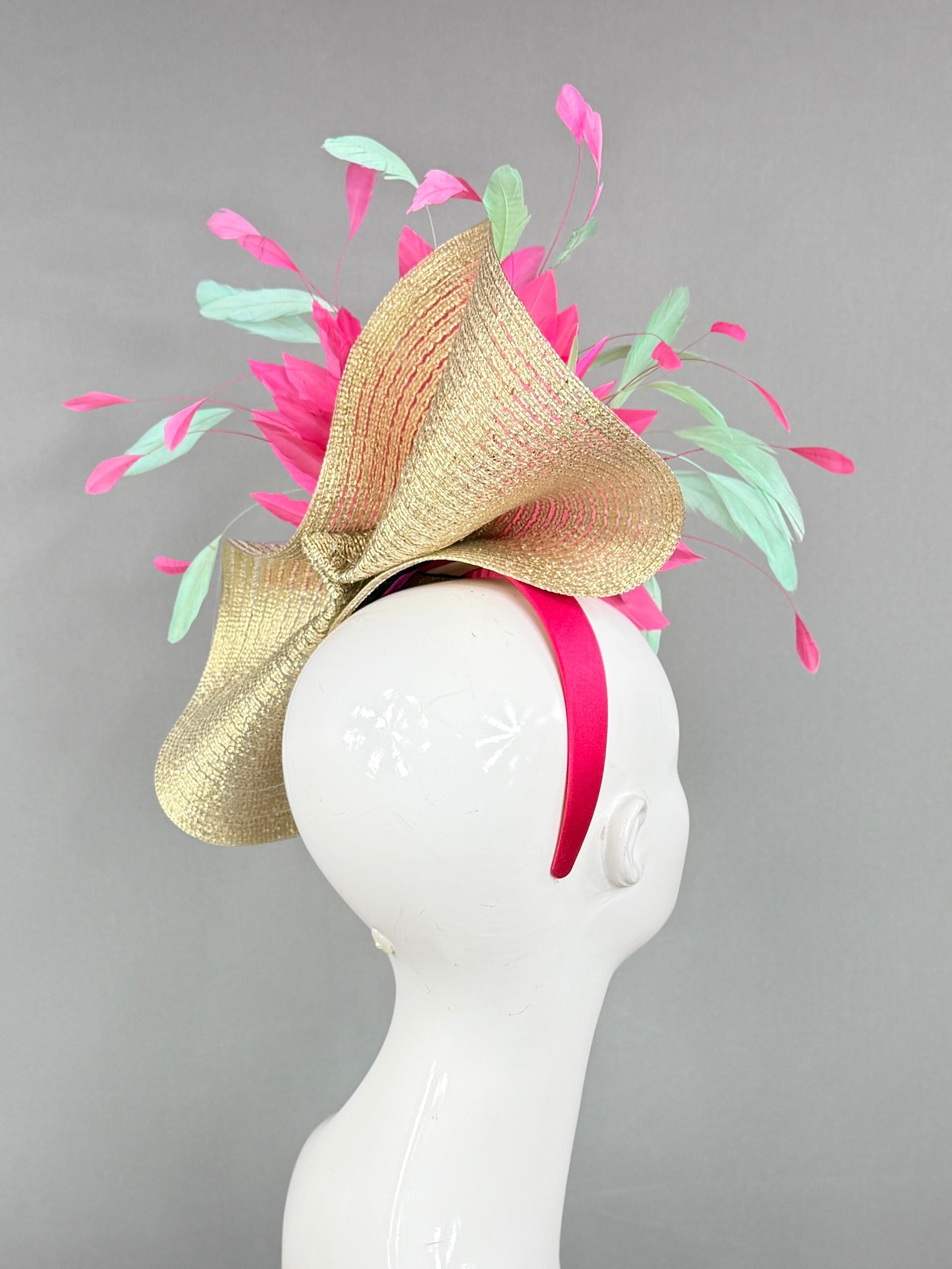 Kentucky Derby Fascinator Hat | Pink, blue, and gold Headpiece | Derbyologie