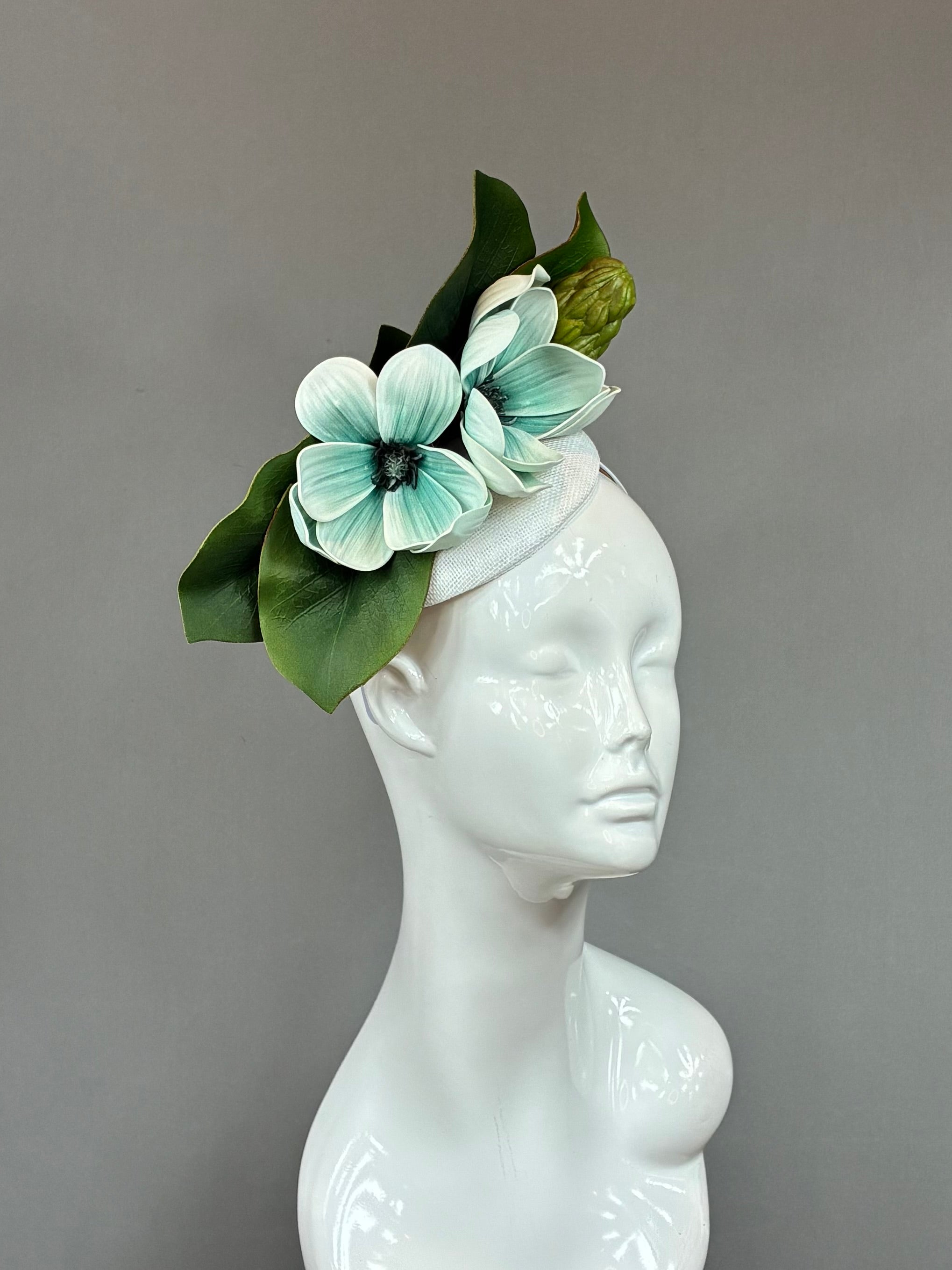 Kentucky Derby Fascinator Hat | Blue flowers and white leaves Headband Hat | Derbyologie