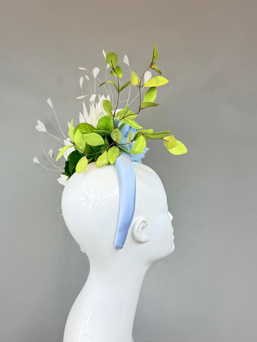 Kentucky Derby Fascinator Hat | Blue, Green & White Flower Headpiece | Derbyologie