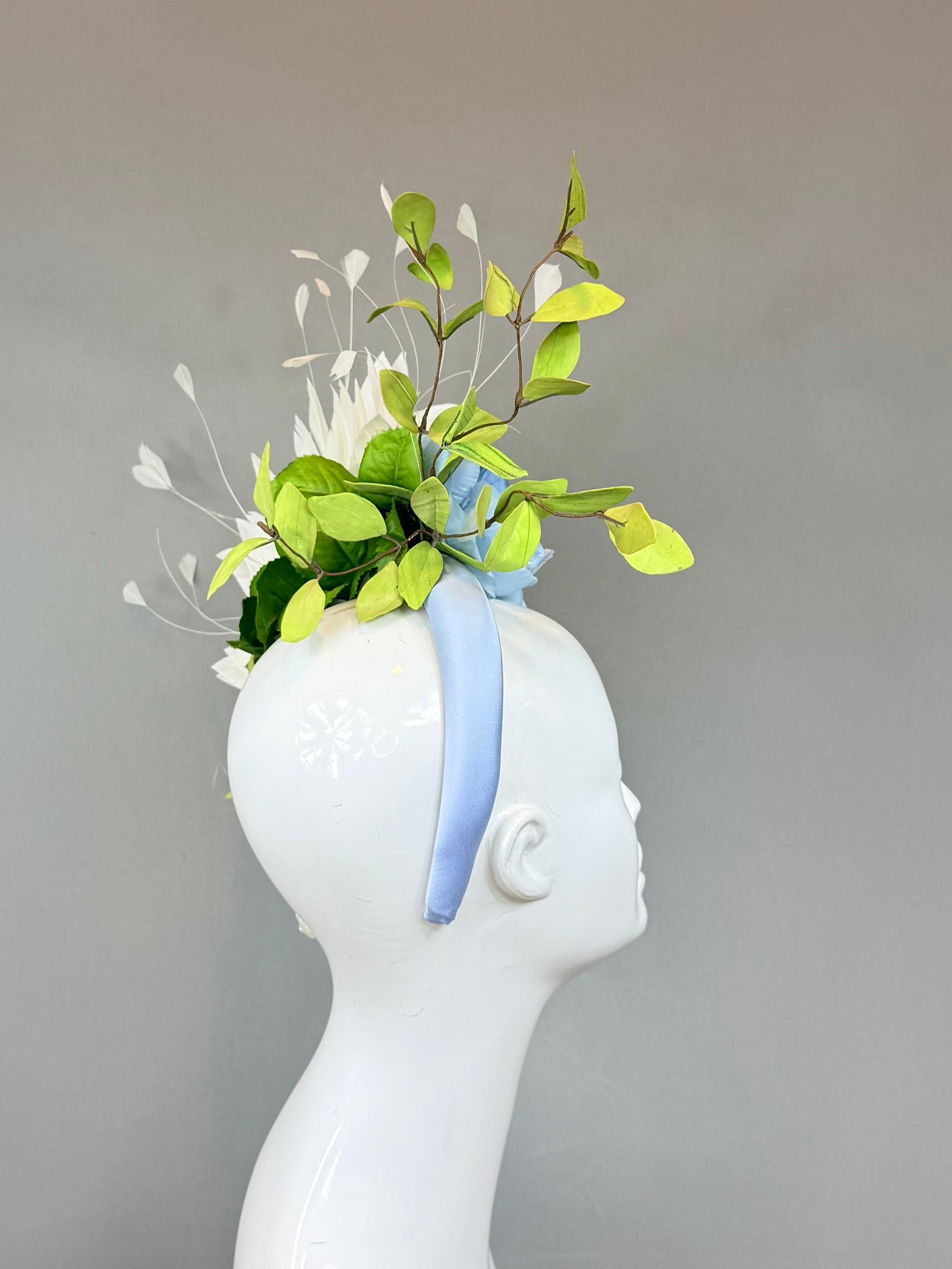 Kentucky Derby Fascinator Hat | Blue, Green & White Flower Headpiece | Derbyologie