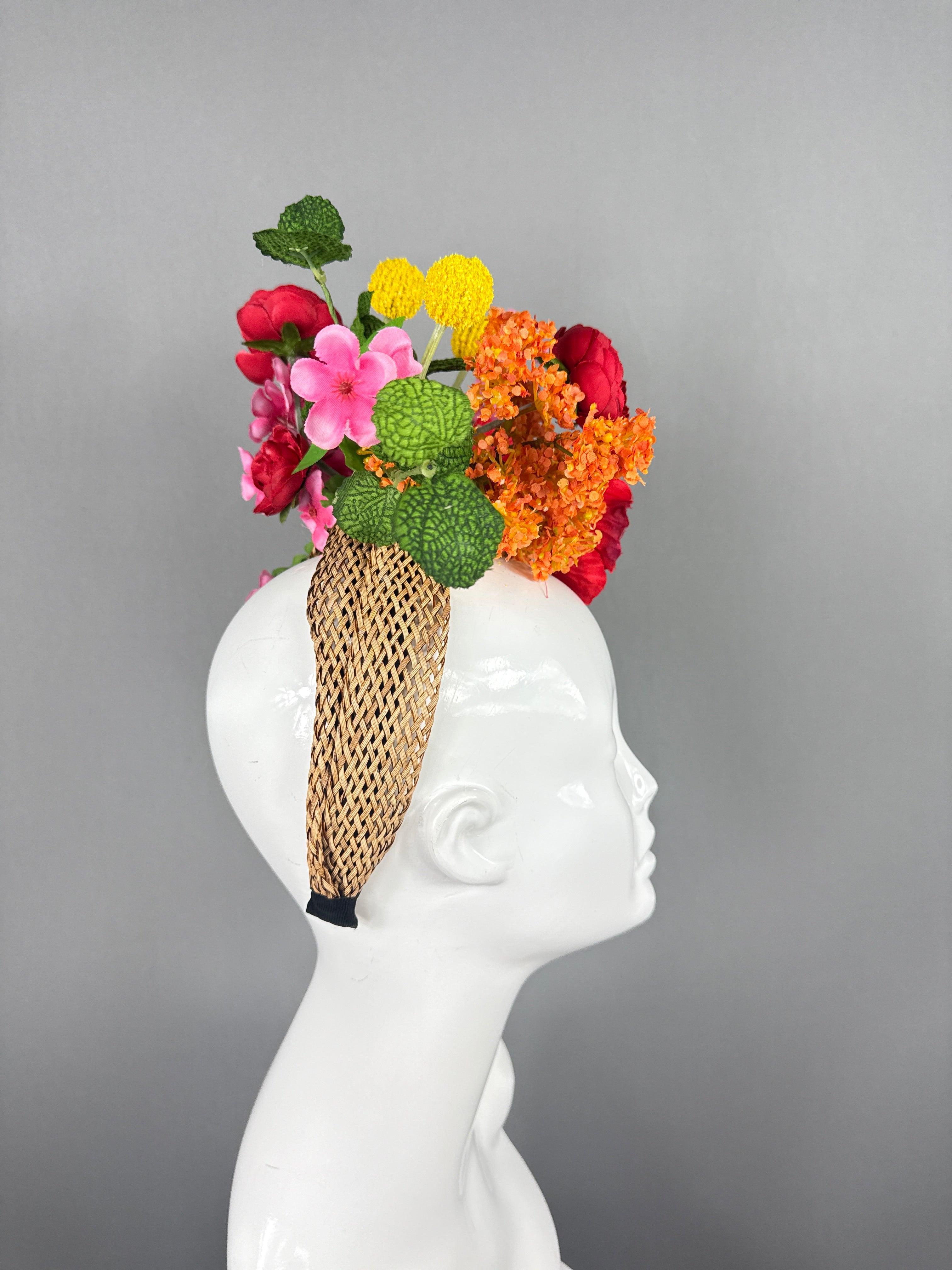 Kentucky Derby Fascinator Hat | Red, Orange, Yellow Flower Headpiece | Derbyologie