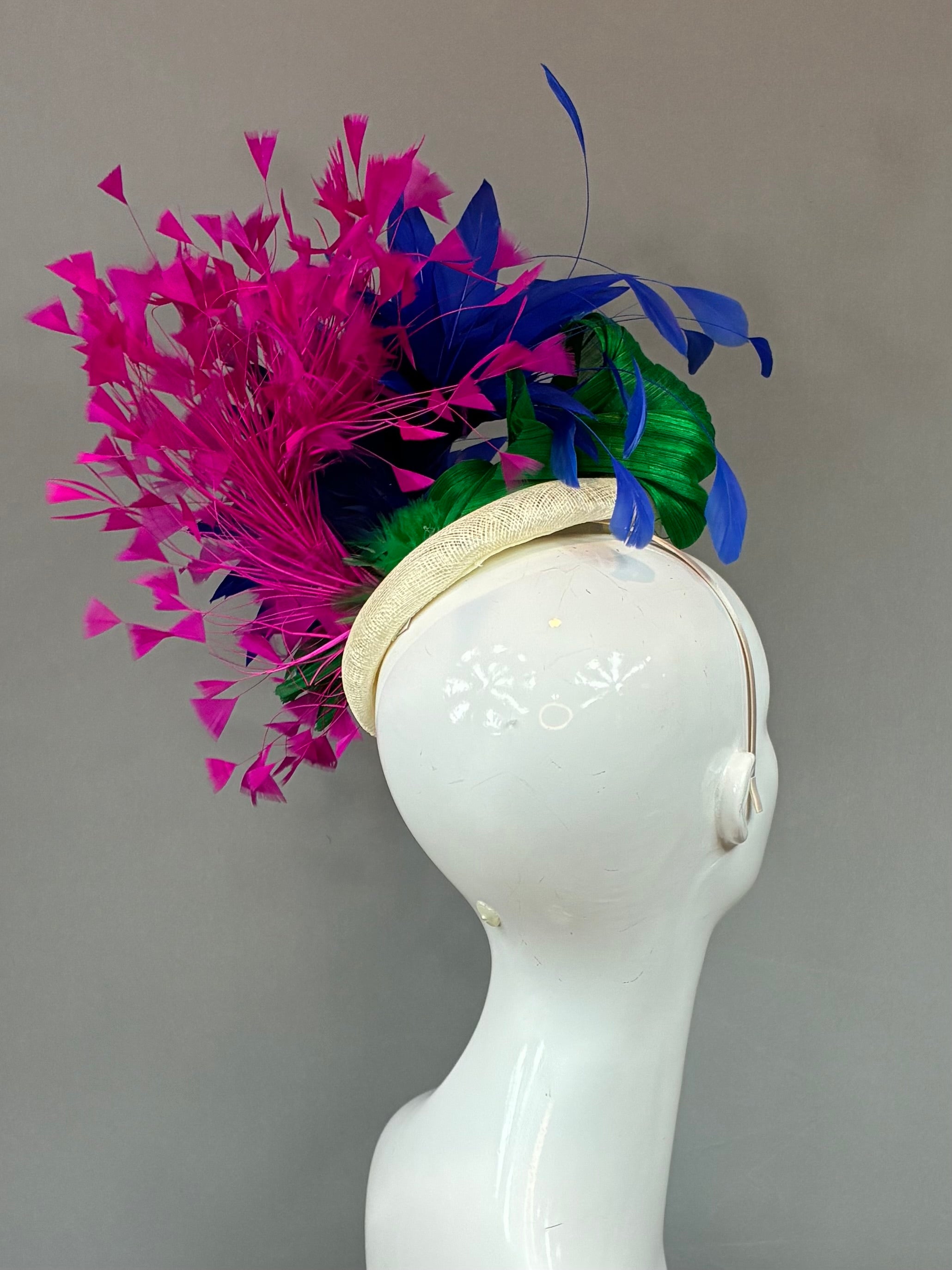 Kentucky Derby Fascinator Hat | fuchsia, blue, and green Headband Hat | Derbyologie
