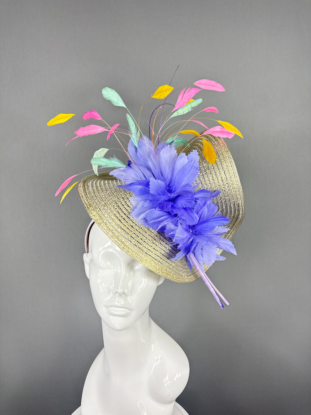Kentucky Derby Fascinator Hat | Pink, Yellow, Purple, and Turquoise Headpiece | Derbyologie