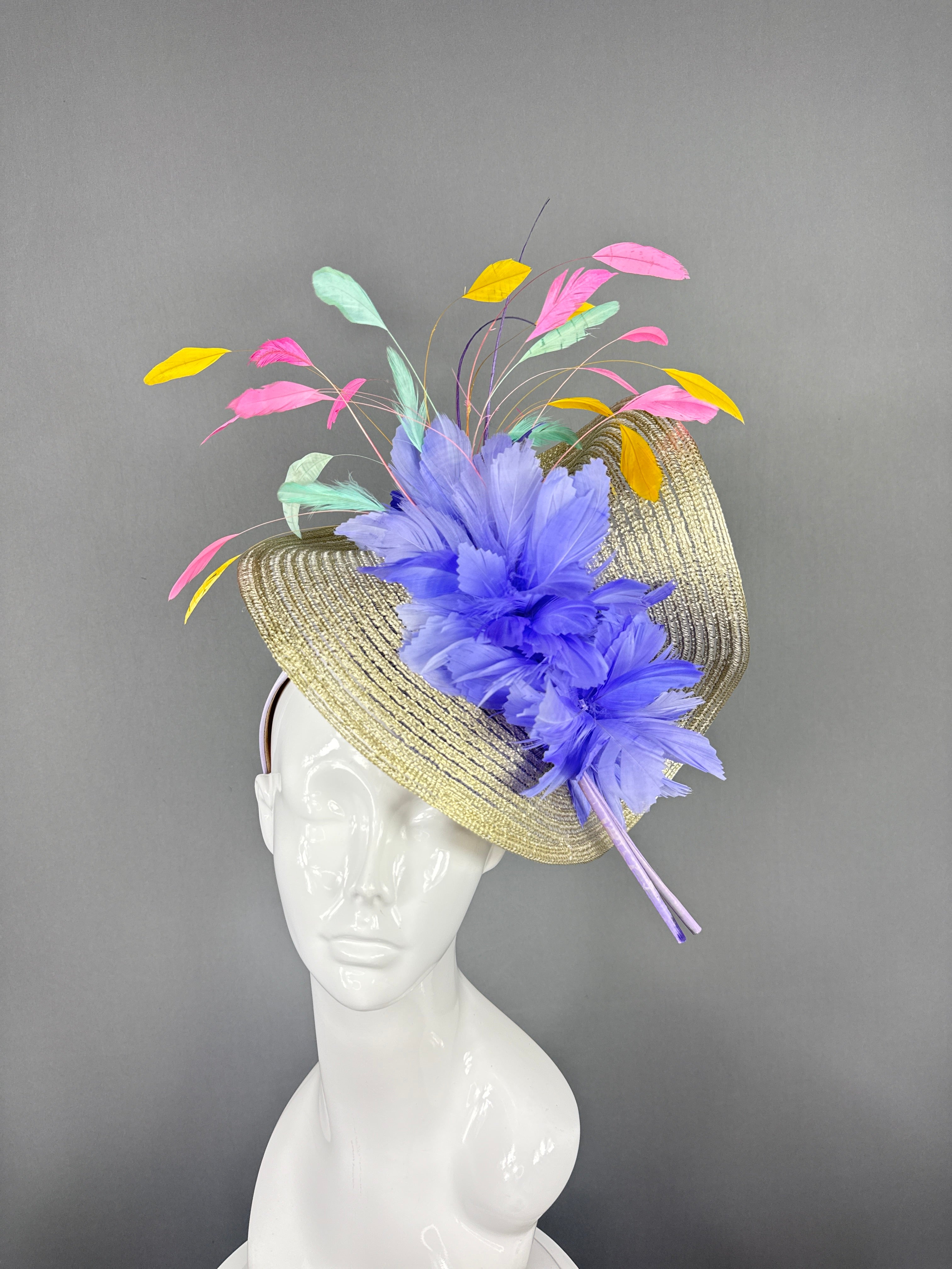 Kentucky Derby Fascinator Hat | Pink, Yellow, Purple, and Turquoise Headpiece | Derbyologie