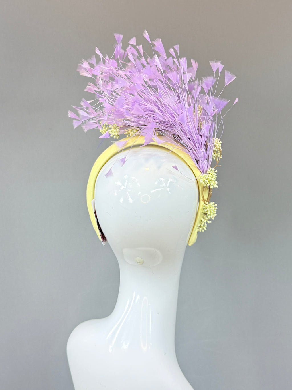 Kentucky Derby Fascinator Hat | Purple and Yellow feather headpiece | Derbyologie