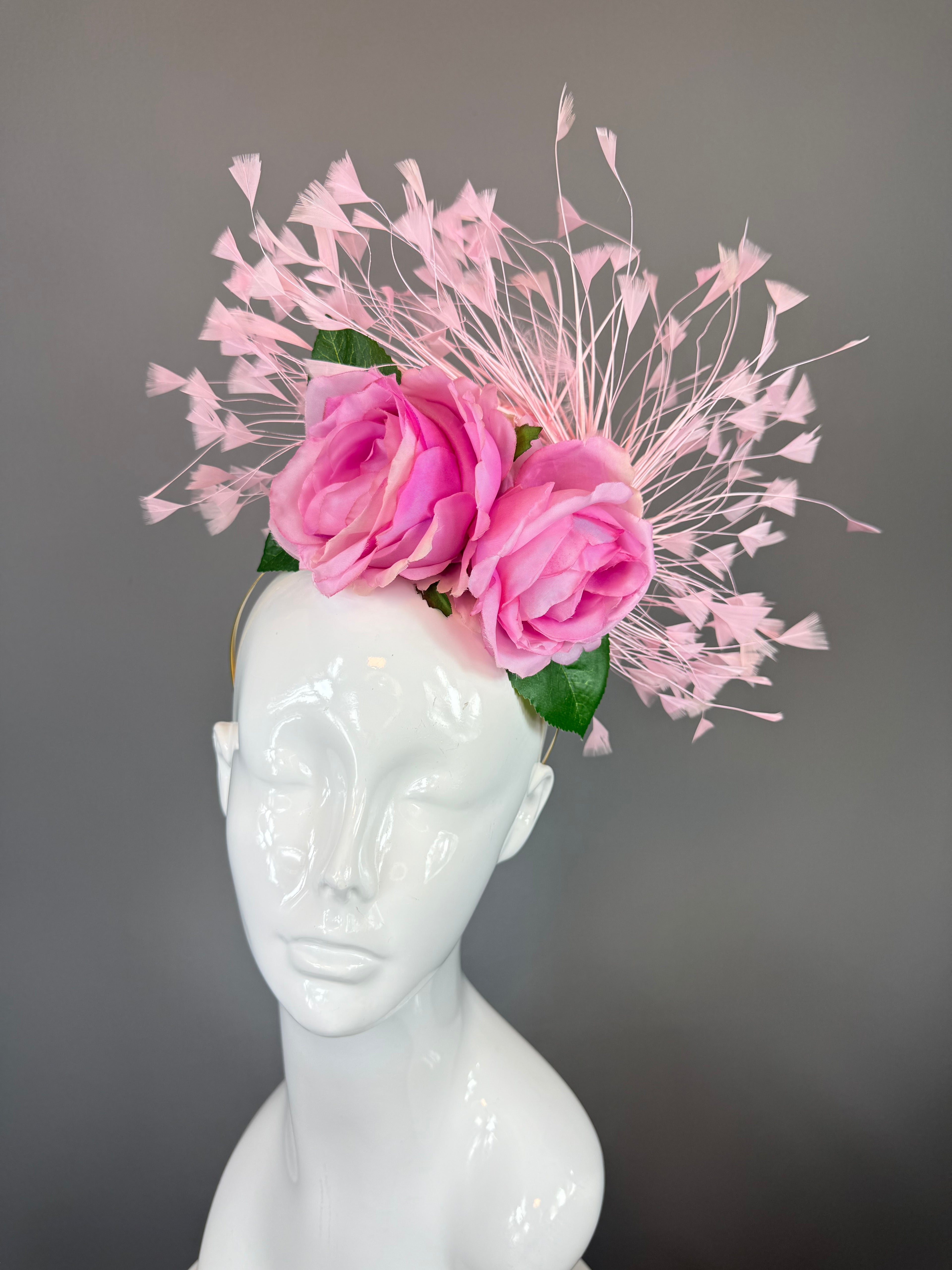 Kentucky Derby Fascinator Hat | Pink Rose Feather Headpiece | Derbyologie