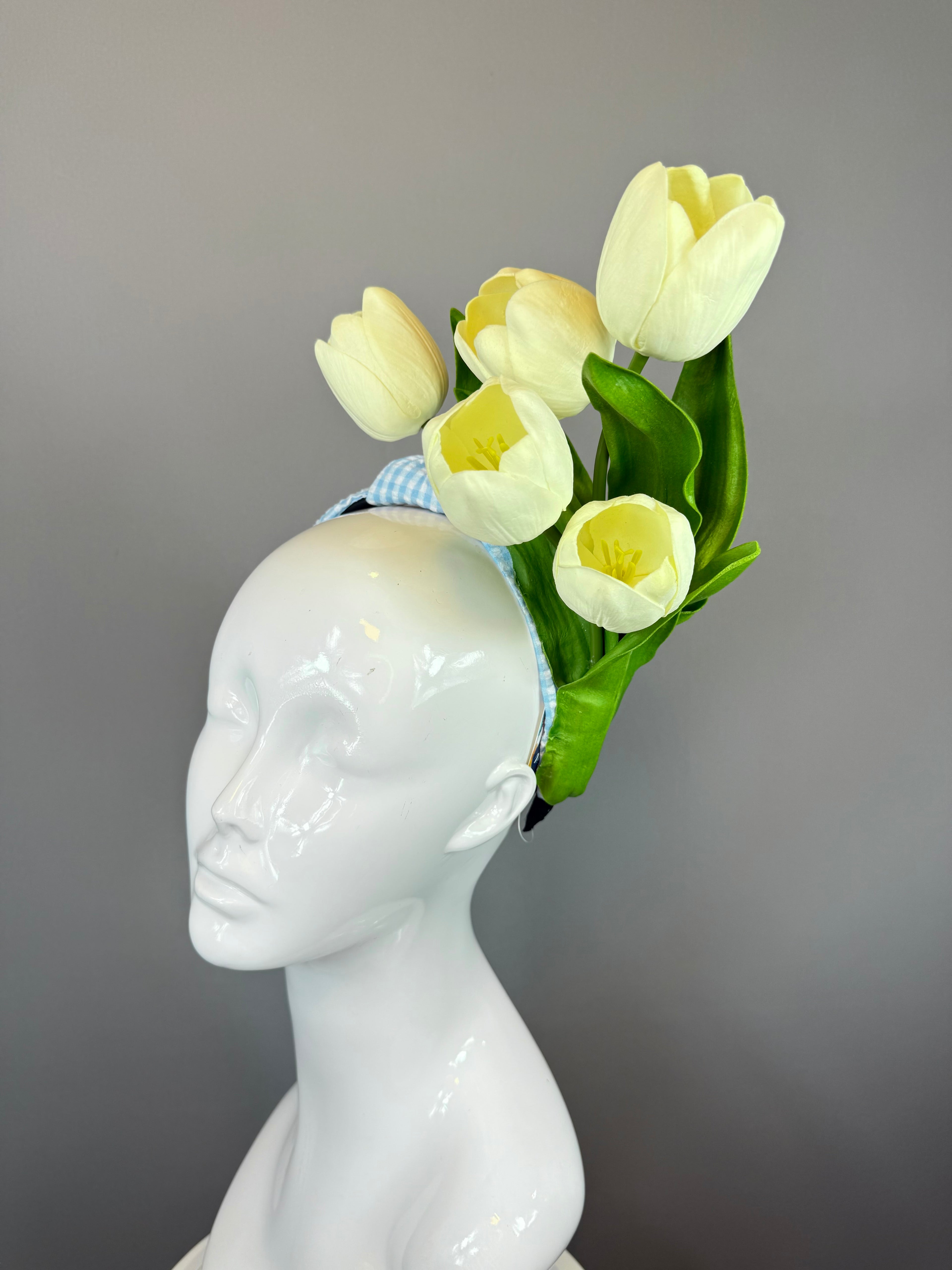 Kentucky Derby Fascinator Hat | Blue and White Tulip Headpiece | Derbyologie