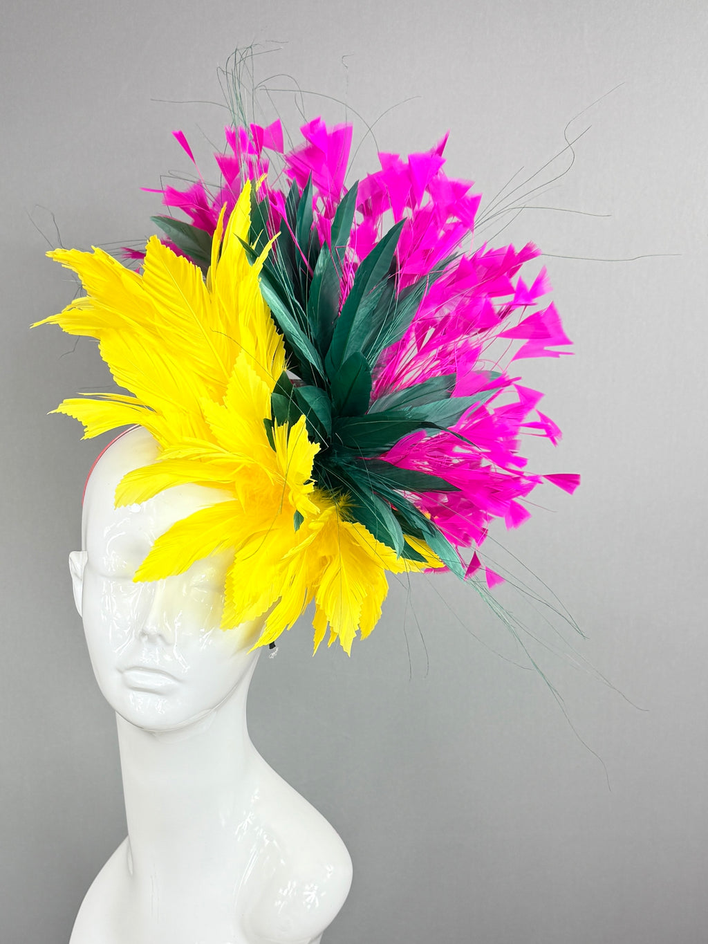 Kentucky Derby Fascinator Hat | Fuchsia, green, and yellow Headpiece | Derbyologie