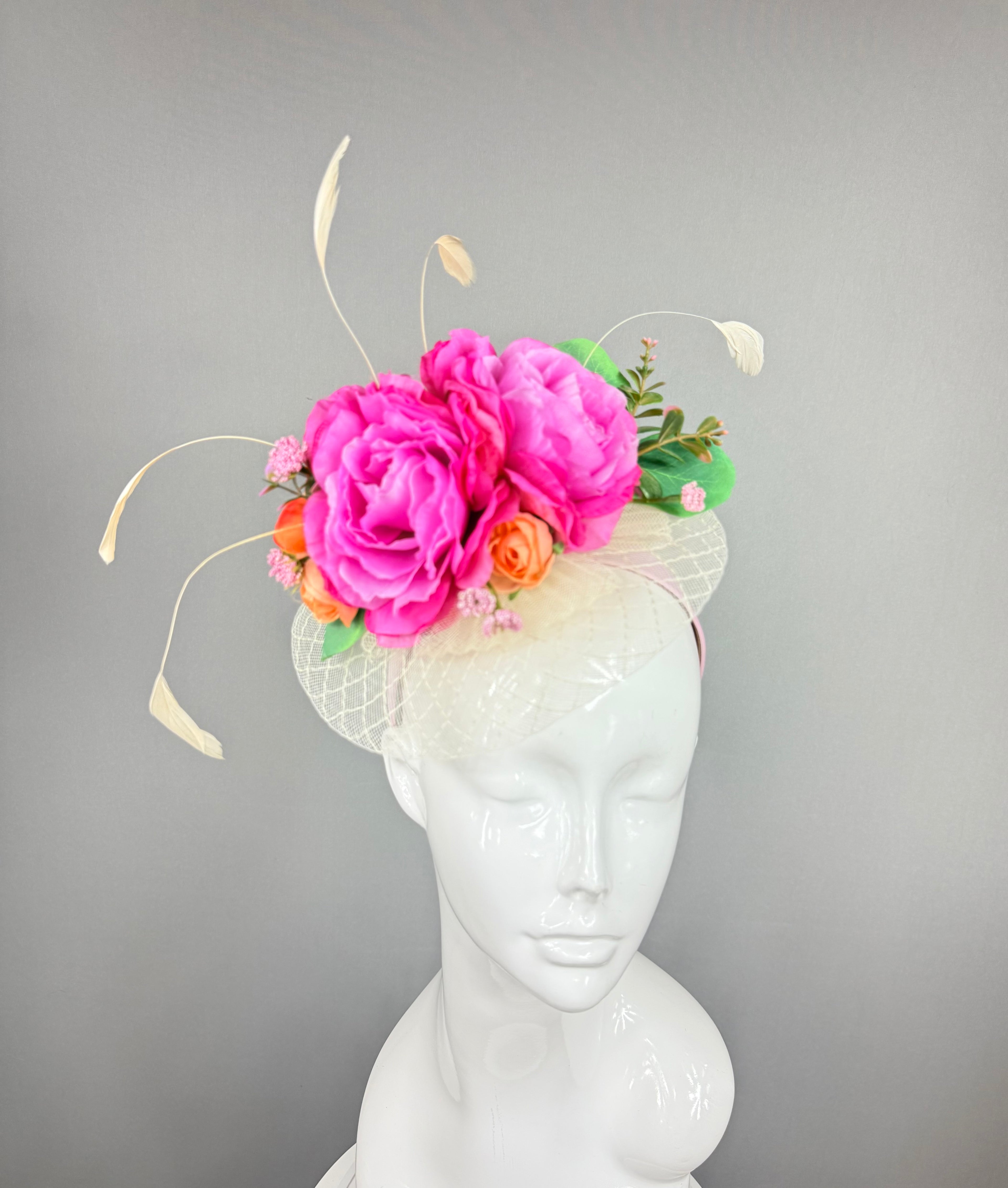 Kentucky Derby Fascinator Hat | Pink and green feathered Headband Hat | Derbyologie