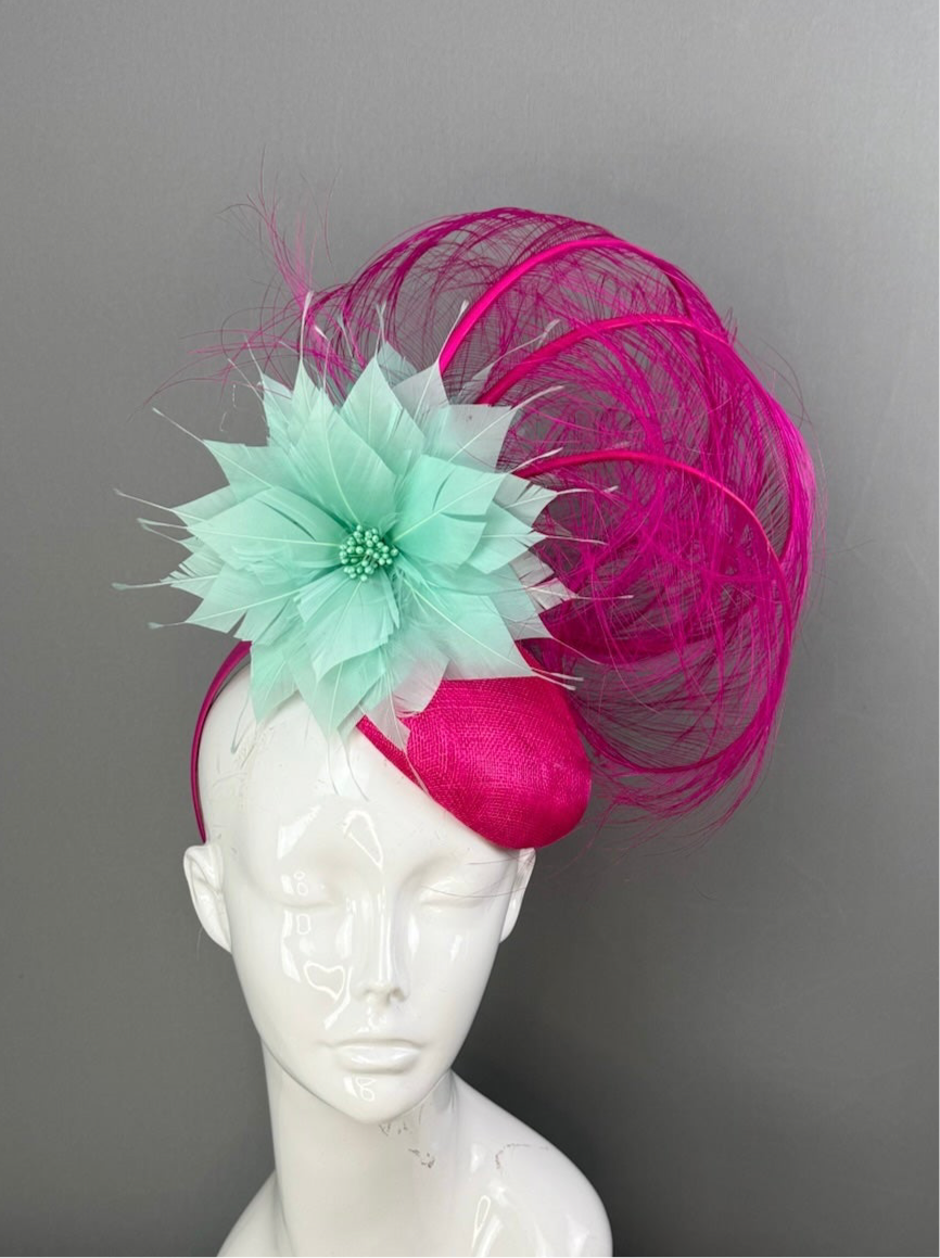 Turquoise and Pink Kentucky Derby fascinator, Derby Hat Alternative