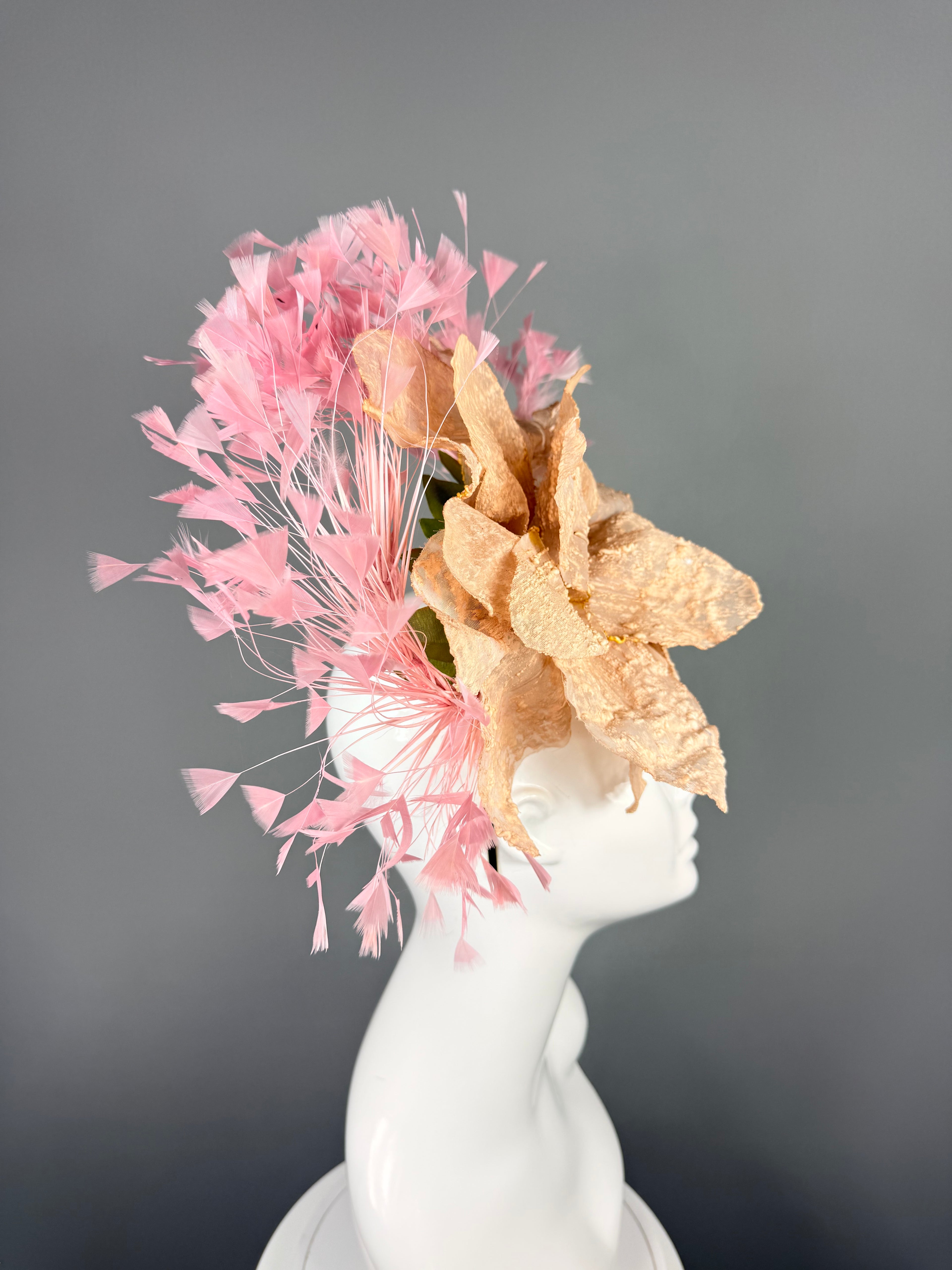 Kentucky Derby Fascinator Hat | Pink & Beige Flower Headpiece | Derbyologie