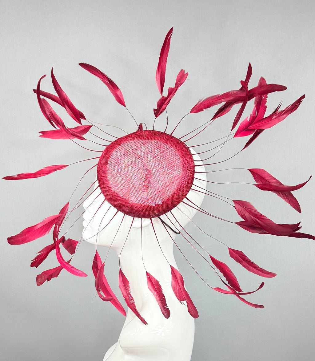 Kentucky Derby Fascinator Hat | Cranberry, wine Feather Headpiece | Derbyologie