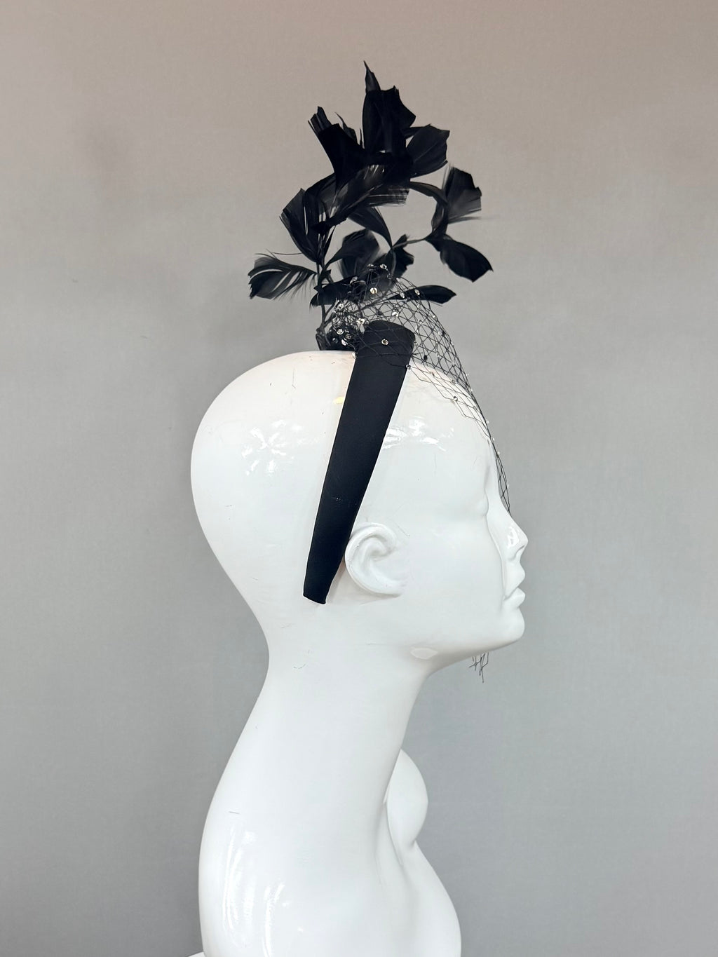 Kentucky Derby Fascinator Hat | Black Rhinestone Feather Hat | Derbyologie