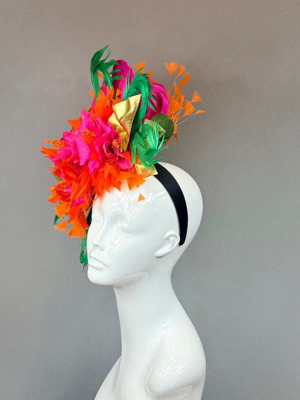 Pink, green and orange Kentucky Derby Fascinator, derby hat Kentucky Derby Hat Alternative, Floral Fascinator, (PLATINUM LINE)