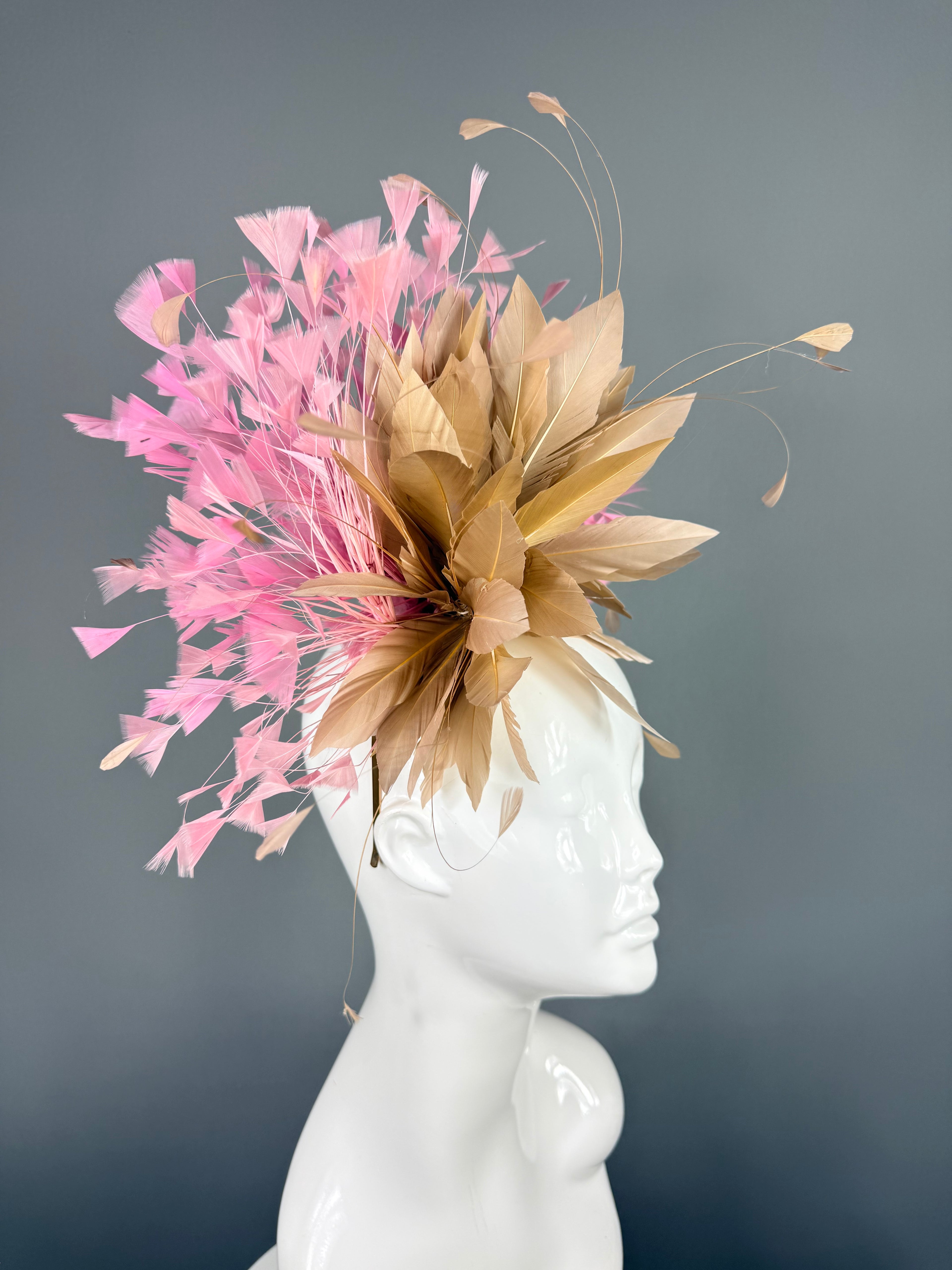 Kentucky Derby Fascinator Hat | Pink & Beige Headpiece | Derbyologie