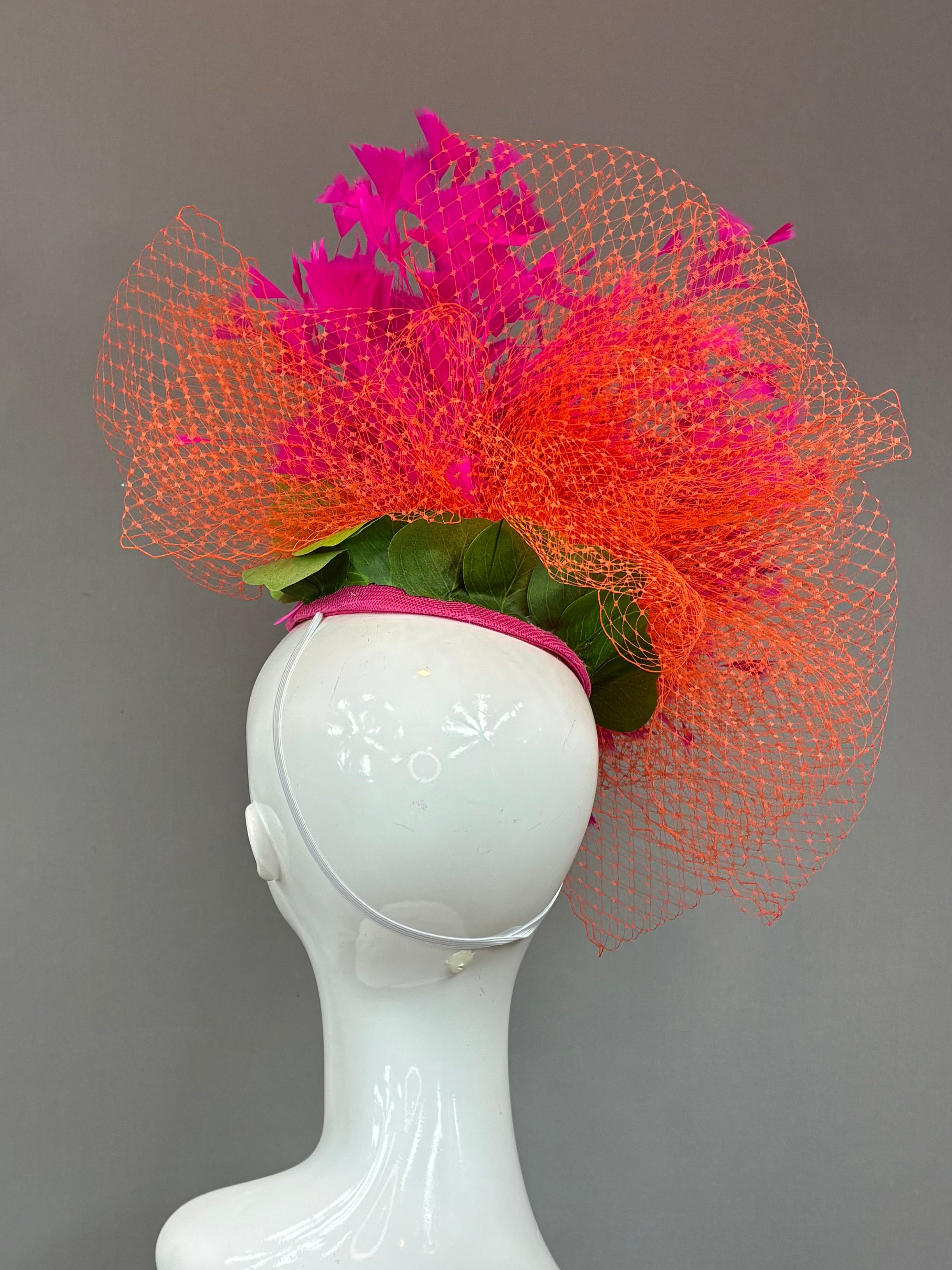 Kentucky Derby Fascinator Hat | Orange, pink, and green Hat | Derbyologie