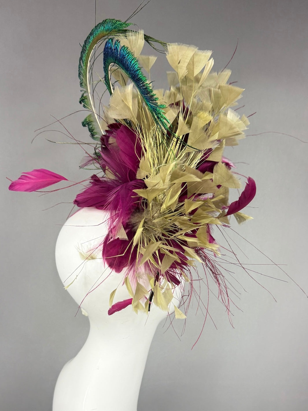 Kentucky Derby Fascinator Hat |  Purple, gold, and green feathered Headpiece | Derbyologie