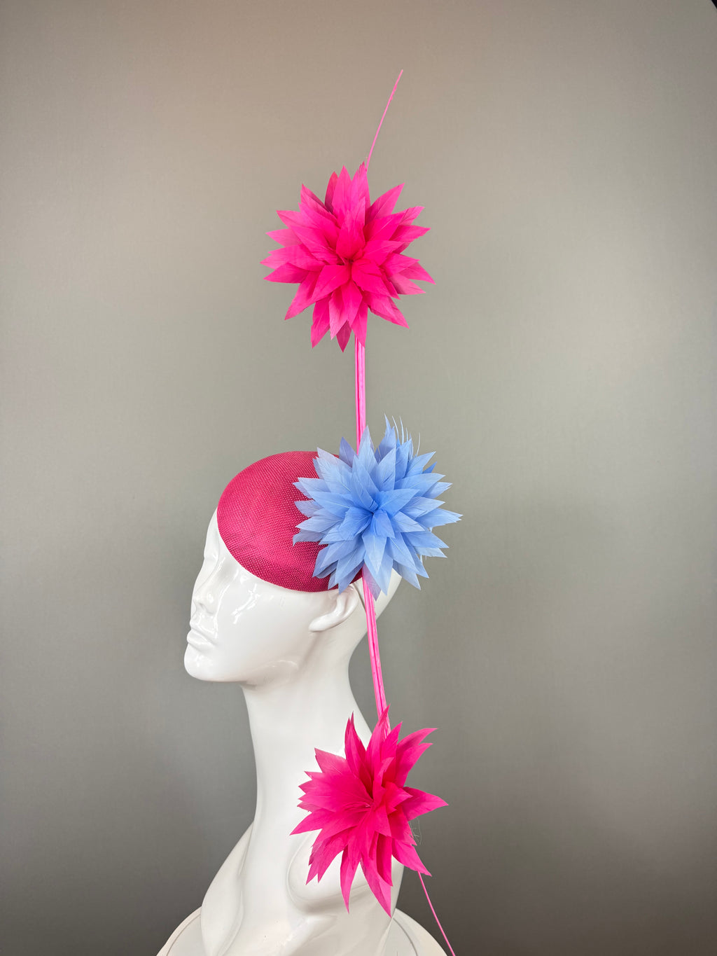 Kentucky Derby Fascinator Hat | Pink, and Blue Flower Hat | Derbyologie