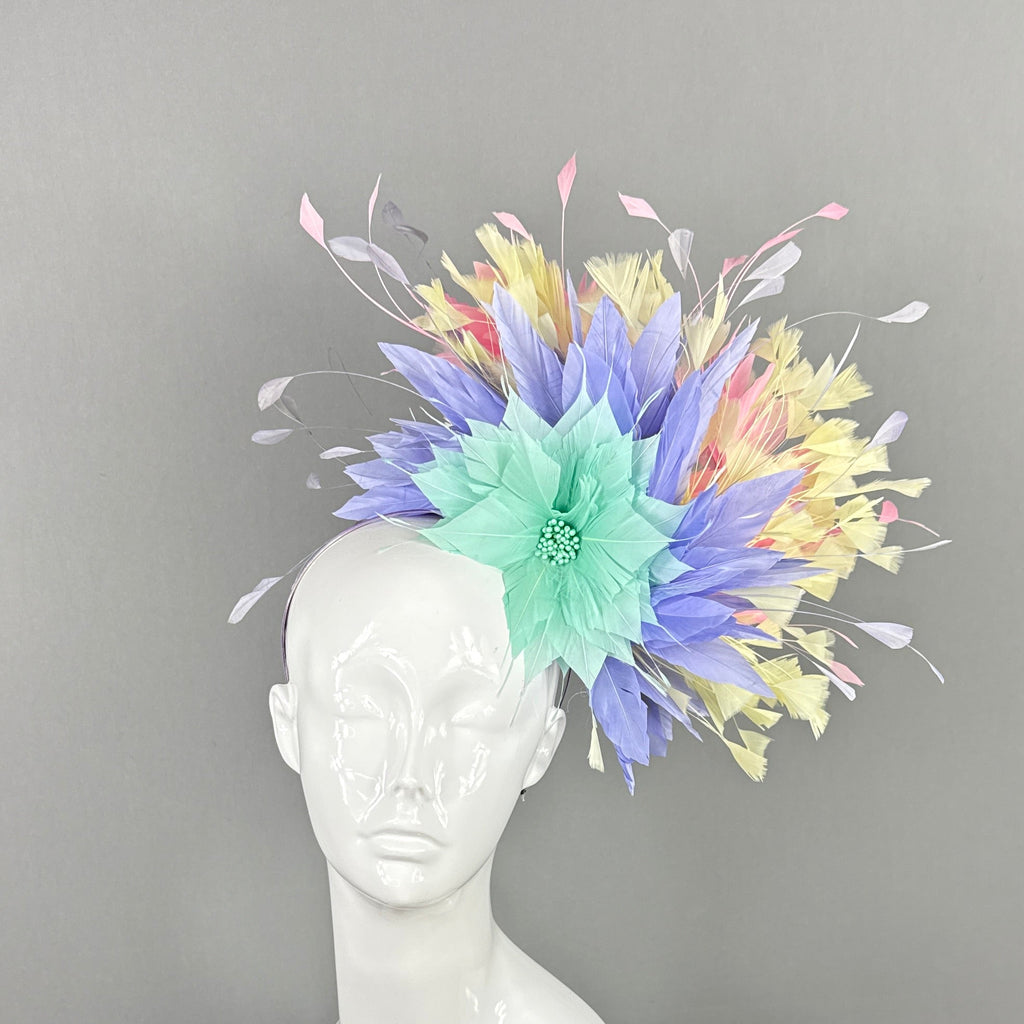 Kentucky Derby Fascinator Hat |Yellow, Pink, Purple and Turquoise Headpiece | Derbyologie
