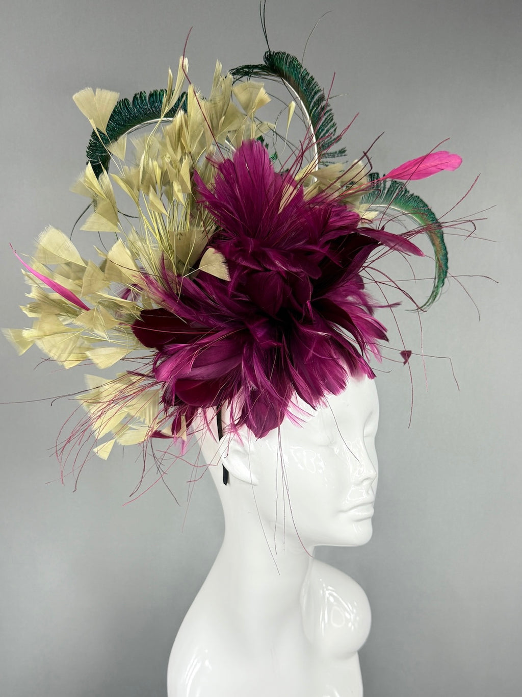 Kentucky Derby Fascinator Hat |  Purple, gold, and green feathered Headpiece | Derbyologie
